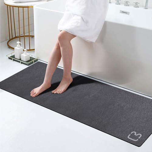 Bathroom Runner Mat Rugs Long Diatomite Stone Bath Mat Large Super Absorbent Diatomaceous Earth Bath Mat Non Slip Rubber Backed Fast Dry Shower Mat Thin Bathroom Rugs Floor Mat,15.7"x47.2",Grey