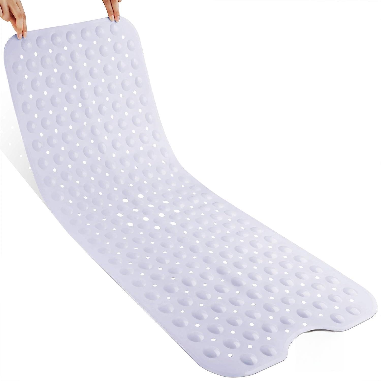 Yimobra Non Slip Bathtub Mat 40"x16", Super Strong Suction Cups, Extra Long Shower Mat with Drain Holes, Machine Washable Fast Draining Bathroom Floor Mat, Clear Grey
