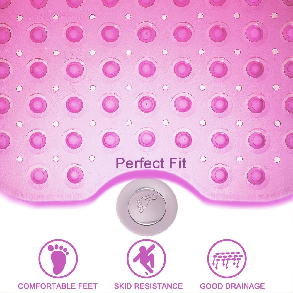 Bathtub Mats for Shower Tub Non-Slip Bath Mat 39 x 16 Inch Extra Long Shower Mat, Bath Tub Mat for Bathroom with Machine Washable, BPA Free for Kids (Clear Hot Pink)