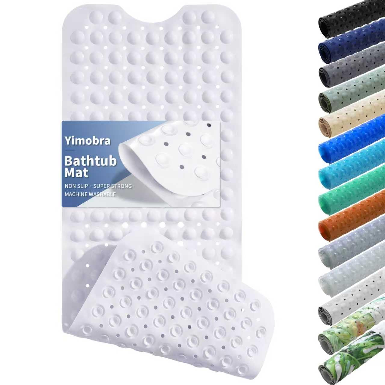 Yimobra Non Slip Bathtub Mat 40"x16", Super Strong Suction Cups, Extra Long Shower Mat with Drain Holes, Machine Washable Fast Draining Bathroom Floor Mat, Clear Grey