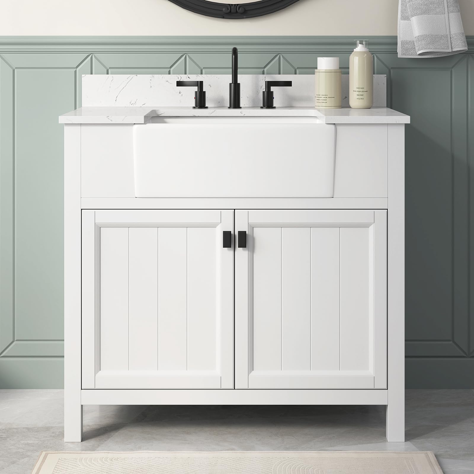 48 Inch Bathroom Vanity with Sink, Modern Steel Blue Bathroom Vanities with Soft Closing Doors & Dovetail Drawers, Quartz Countertop, No Assembly Required