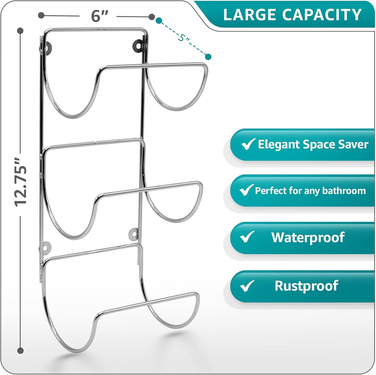 Sorbus Towel Holder for Bathroom Wall - 6 Level Wall Mounted Towel Rack Shelves for Rolled Bath Towels, Washcloths, Linen - Silver Hanging Towel Racks for Bathroom, Spa, Salon, Towel Storage Organizer
