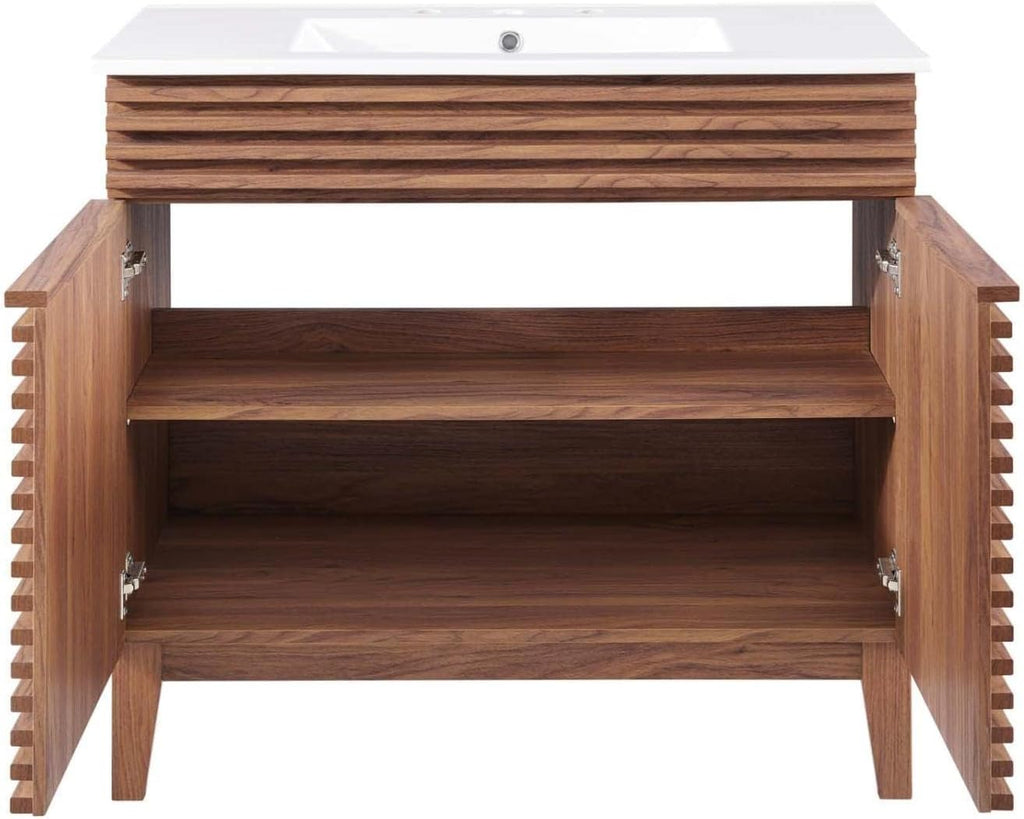 Modway Render 36" Bathroom Vanity in Walnut White
