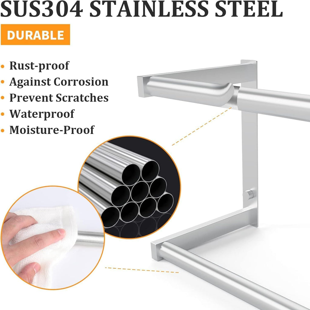 Bathroom Towel Storage Rack,28 Inch Stainless Steels Towel Racks for Bathroom, Wall Mounted Organizers and Storage Shelves for Bathroom,Brushed Silver