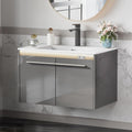 AMERLIFE 60" LED Floating Bathroom Double Vanity with Sink, Modern High Gloss Wall Mounted Bathroom Storage Cabinet with 3 Hole Sink, Metal Handles & Soft Closing Doors, White