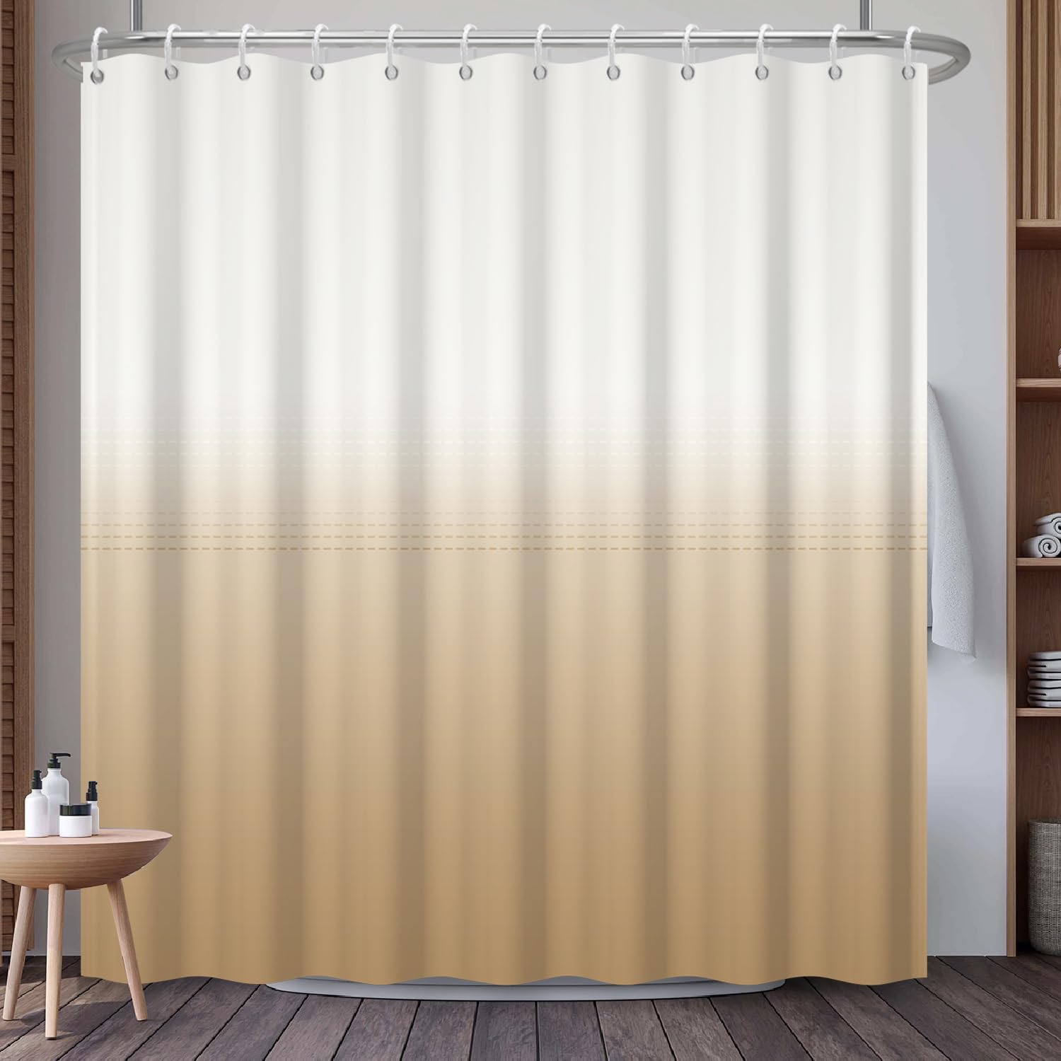 Mountain Landscape Shower Curtain with Hooks, Zen Inspired Design with Birds & Scenic Path, Waterproof Fabric Bath Curtain for Nature Lovers Bathroom Decor, 71x74 Inch