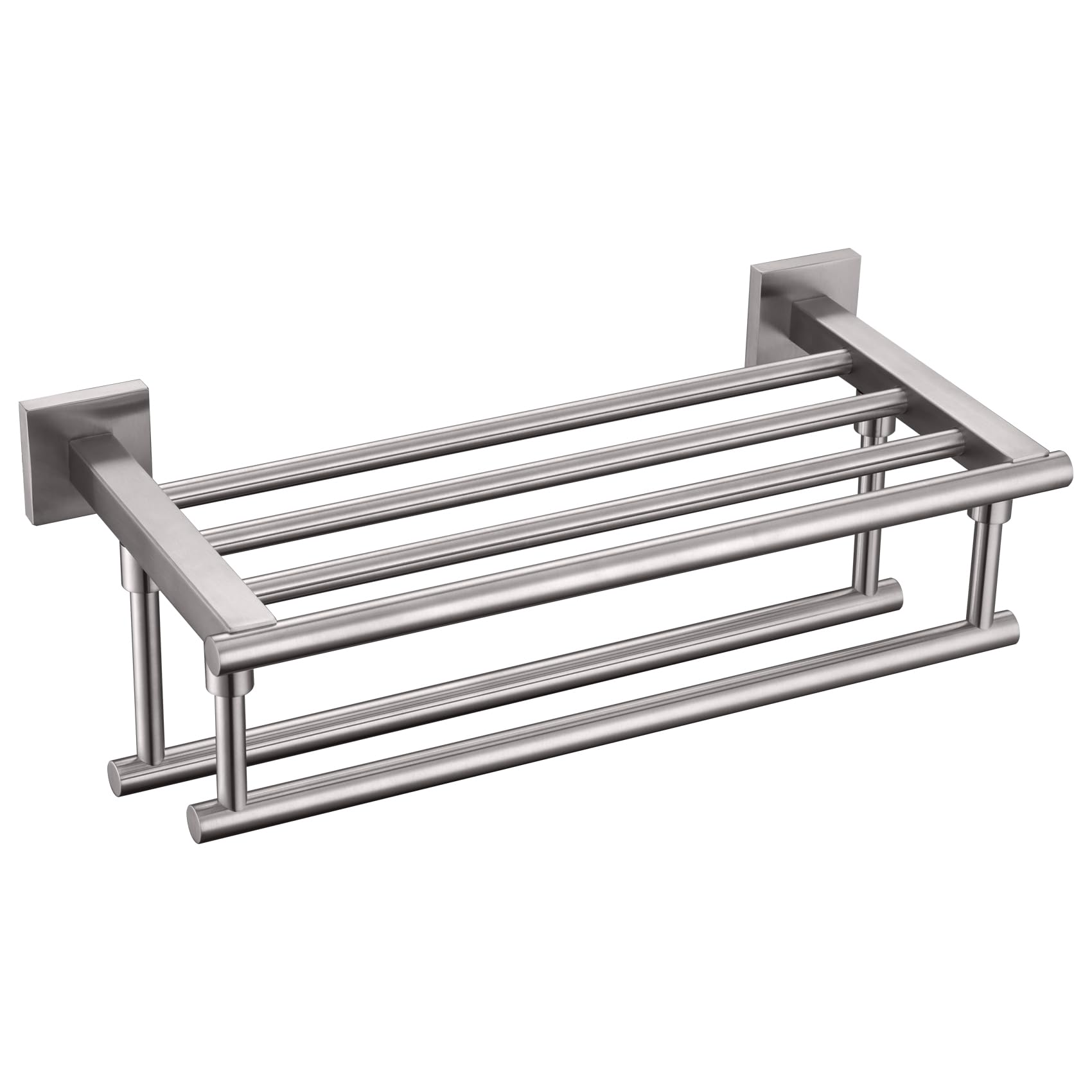 KOKOSIRI 20 Inch Towel Rail Towel Shelf with Double Towel Bars Bathroom Towel Rack Towel Holder Wall Mounted SUS 304 Stainless Steel, Brushed Nickel, B6005BR-L20