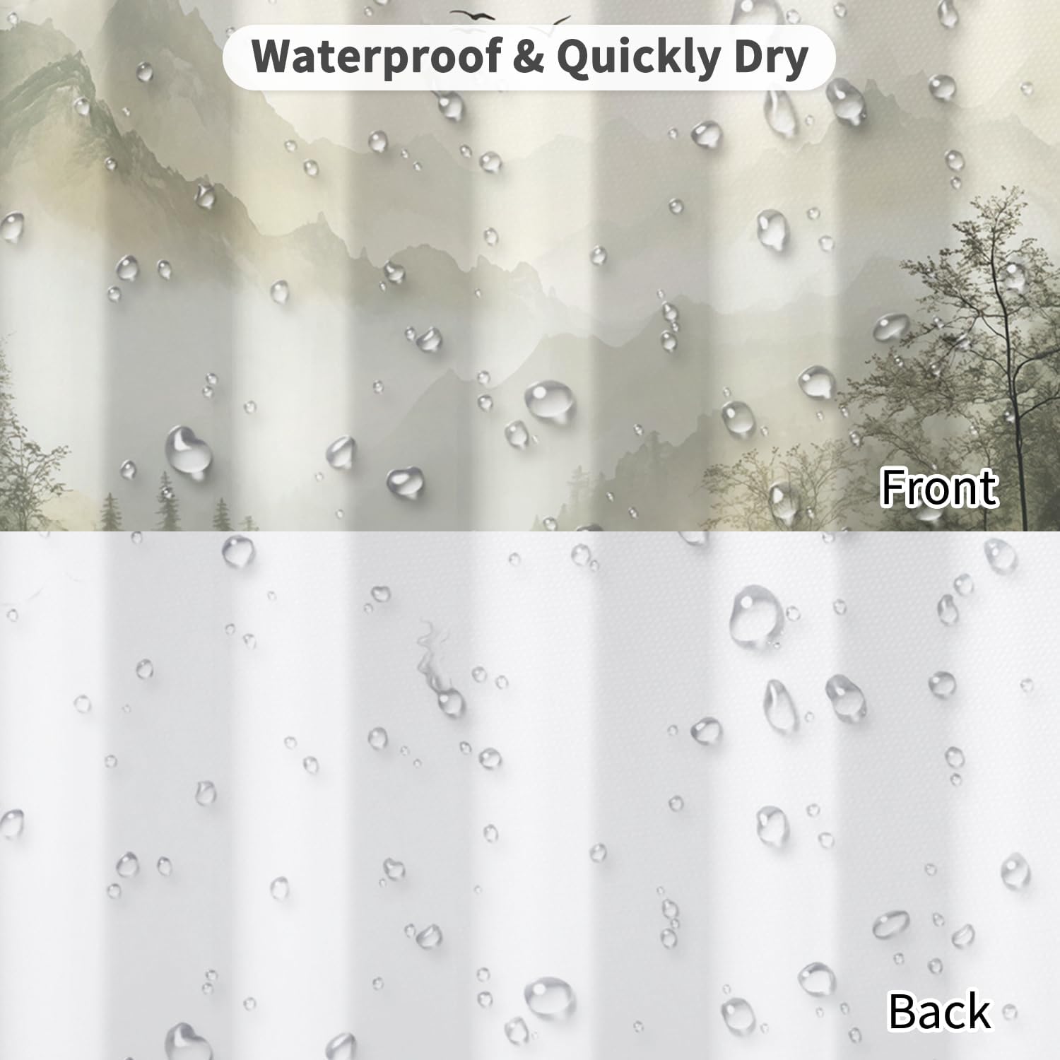 Mountain Landscape Shower Curtain with Hooks, Zen Inspired Design with Birds & Scenic Path, Waterproof Fabric Bath Curtain for Nature Lovers Bathroom Decor, 71x74 Inch