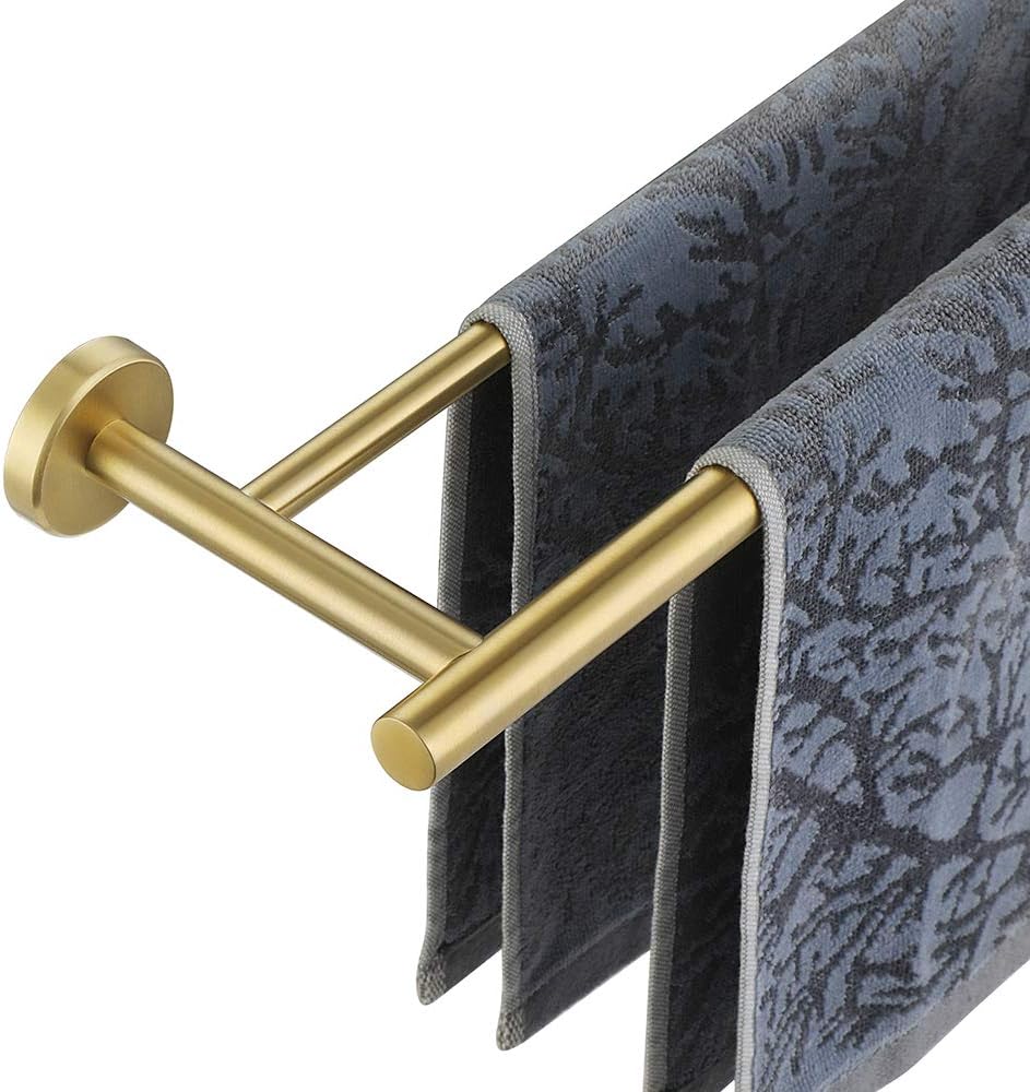JQK Double Towel Bar 27 Inch, Brass Gold Useable Length 24 Inch 304 Stainless Steel Thicken 0.8mm Bath Towel Rack for Bathroom, Towel Holder Wall Mount, TB100L24-BG