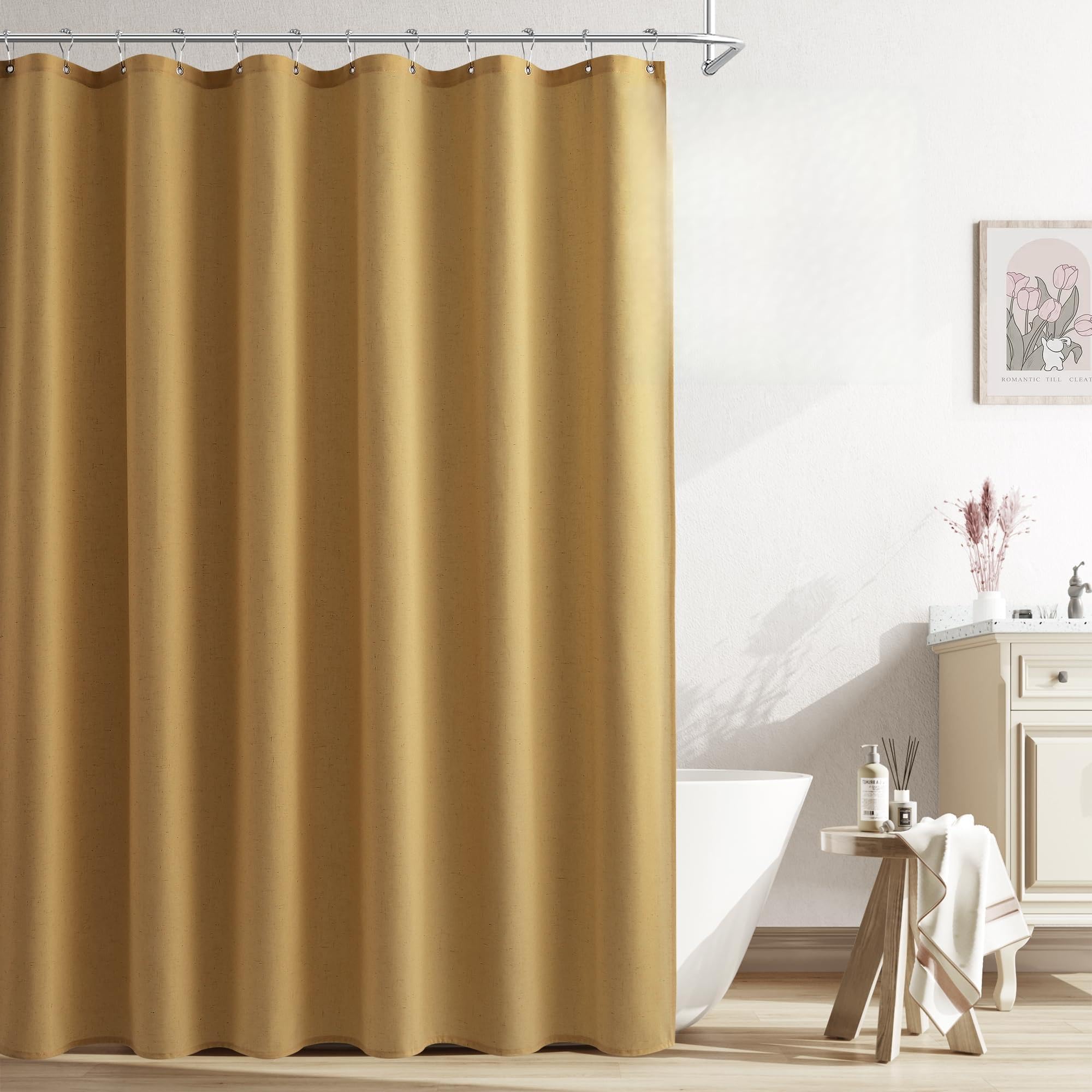 Naturoom Natural Linen Shower Curtain, Country Boho Farmhouse Bath Decor Beige Shower Curtains for Bathroom Neutral Cloth Weighted Textured Fabric Bath Curtain Liner with Hooks, Cream, 72 Inch