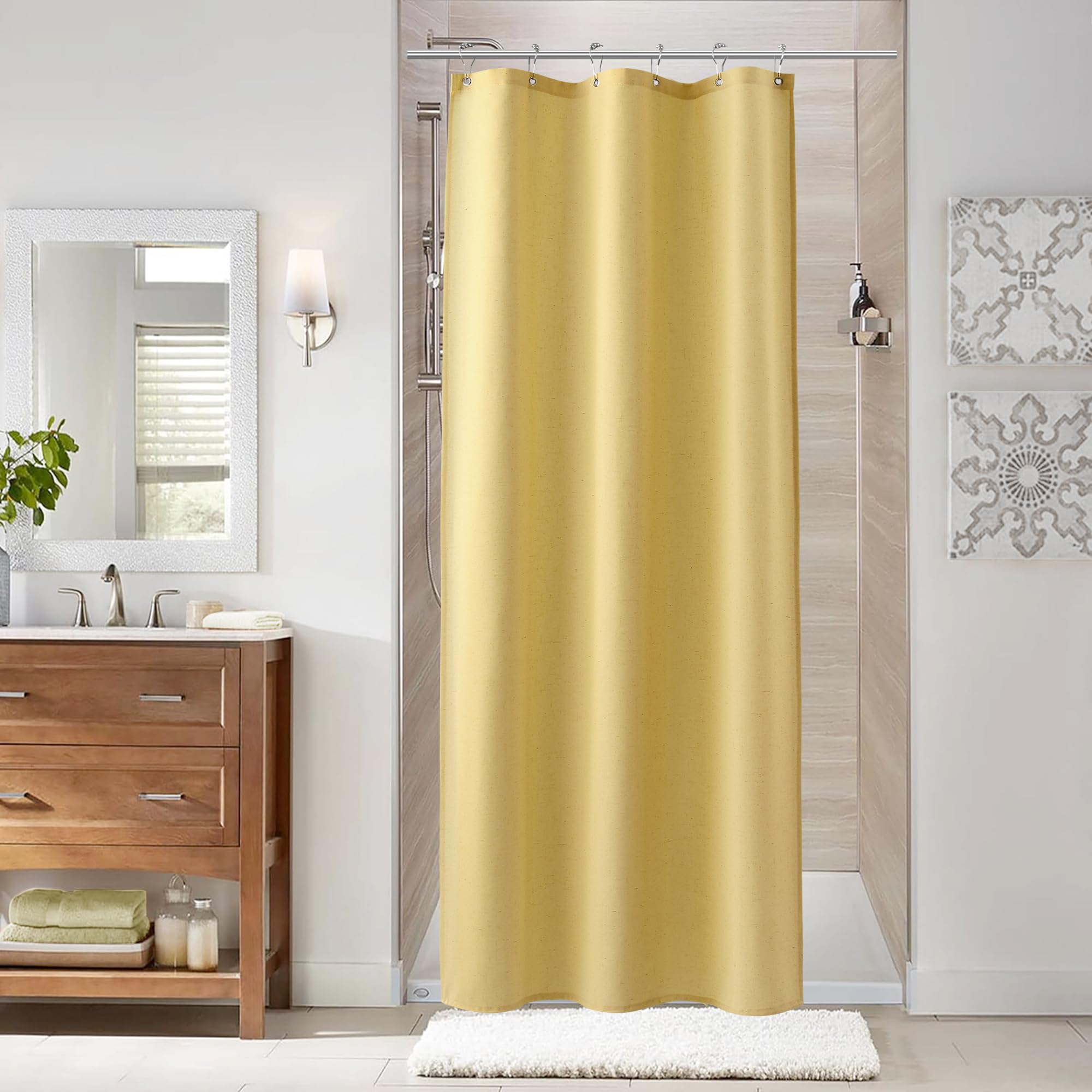 Naturoom Natural Linen Shower Curtain, Country Boho Farmhouse Bath Decor Beige Shower Curtains for Bathroom Neutral Cloth Weighted Textured Fabric Bath Curtain Liner with Hooks, Cream, 72 Inch
