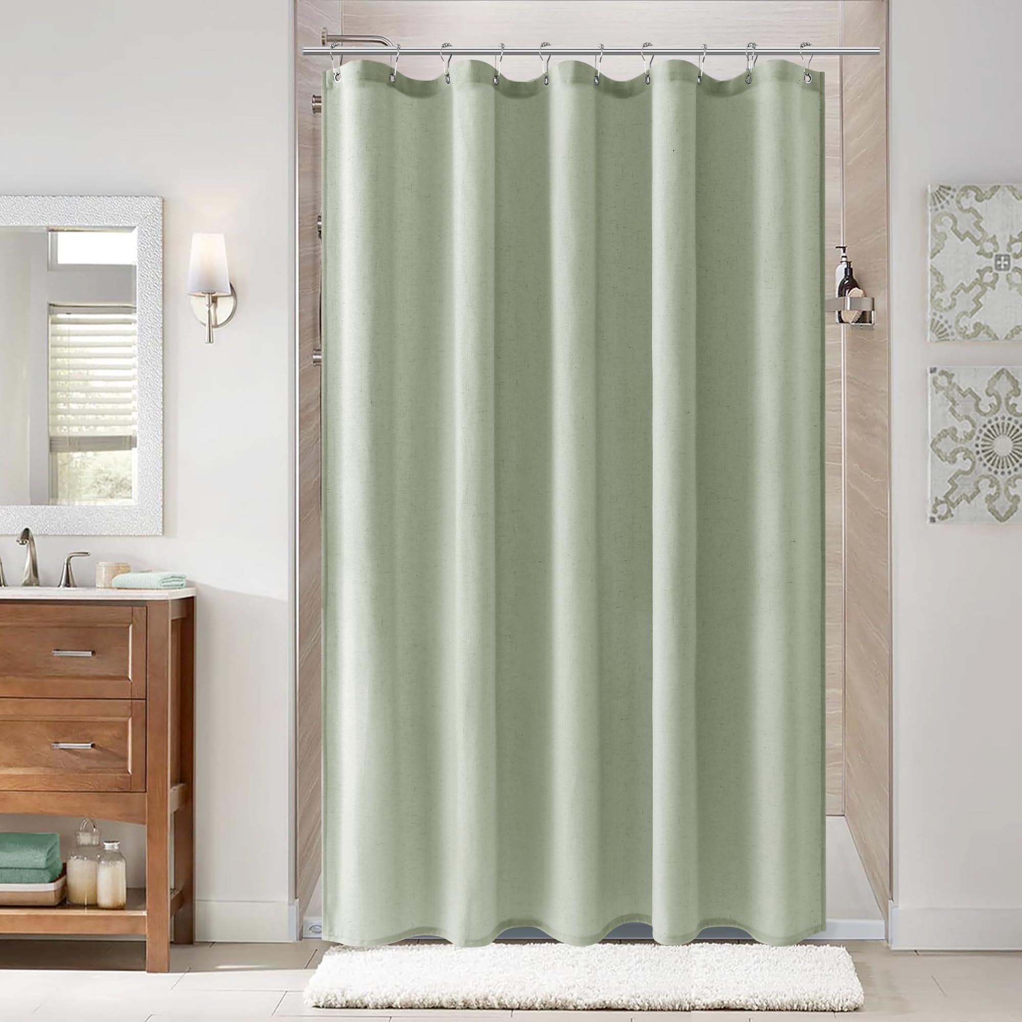 Naturoom Natural Linen Shower Curtain, Country Boho Farmhouse Bath Decor Beige Shower Curtains for Bathroom Neutral Cloth Weighted Textured Fabric Bath Curtain Liner with Hooks, Cream, 72 Inch