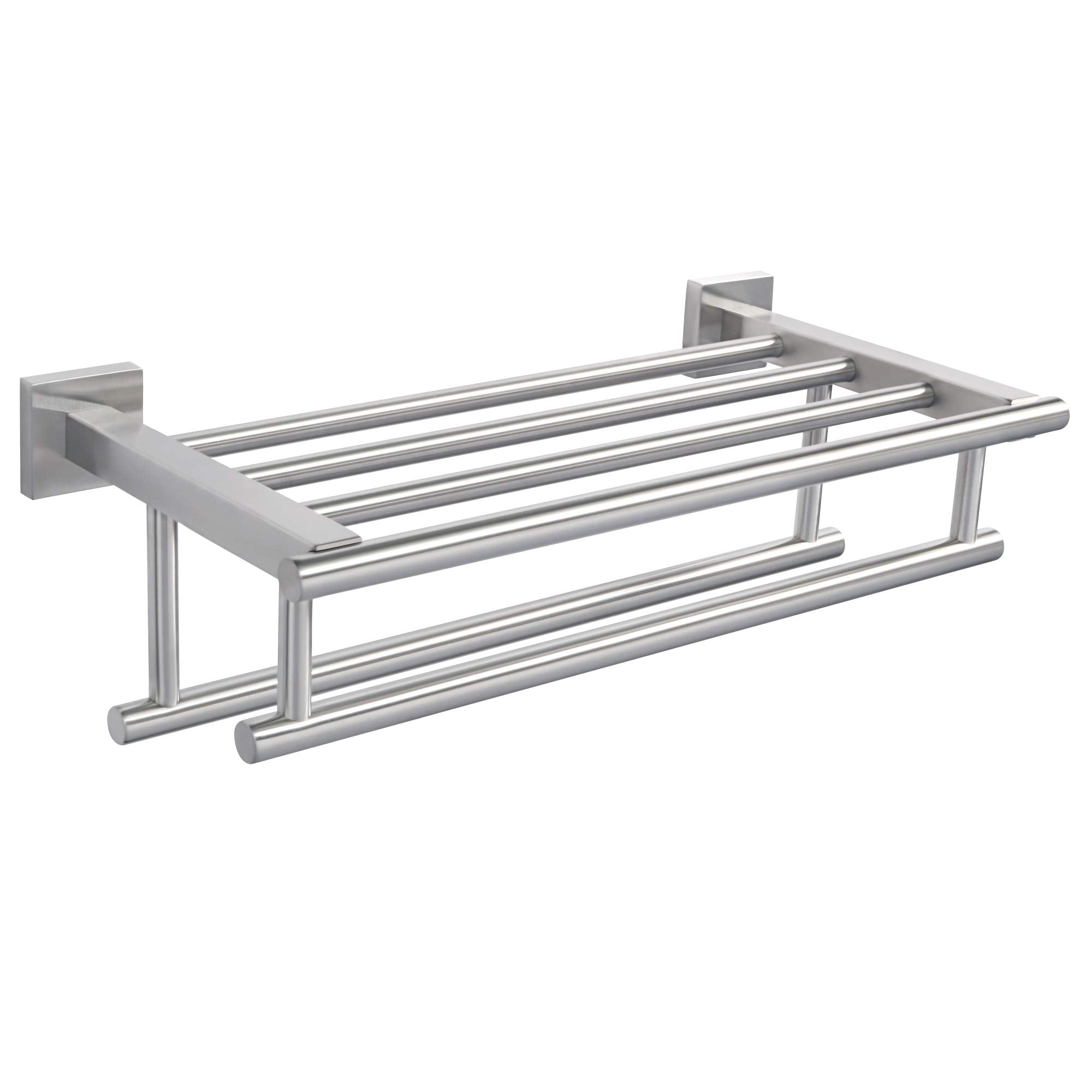 Alise Double Towel Rack for Bathroom Wall Mounted,24 Inch Bathroom Tower Holder Black Towel Rack with Double Towel Bars,SUS304 Stainless Steel Towel Bar Towel Rack with Shelf,Matte Black