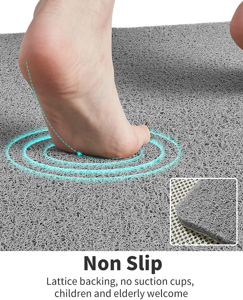 Non Slip Shower Mat, Comfortable Bath mat for Textured Surface,Quick Drying Easy Cleaning Shower Floor Mat for Wet Area,Without Suction Cups Grey 24 x 24