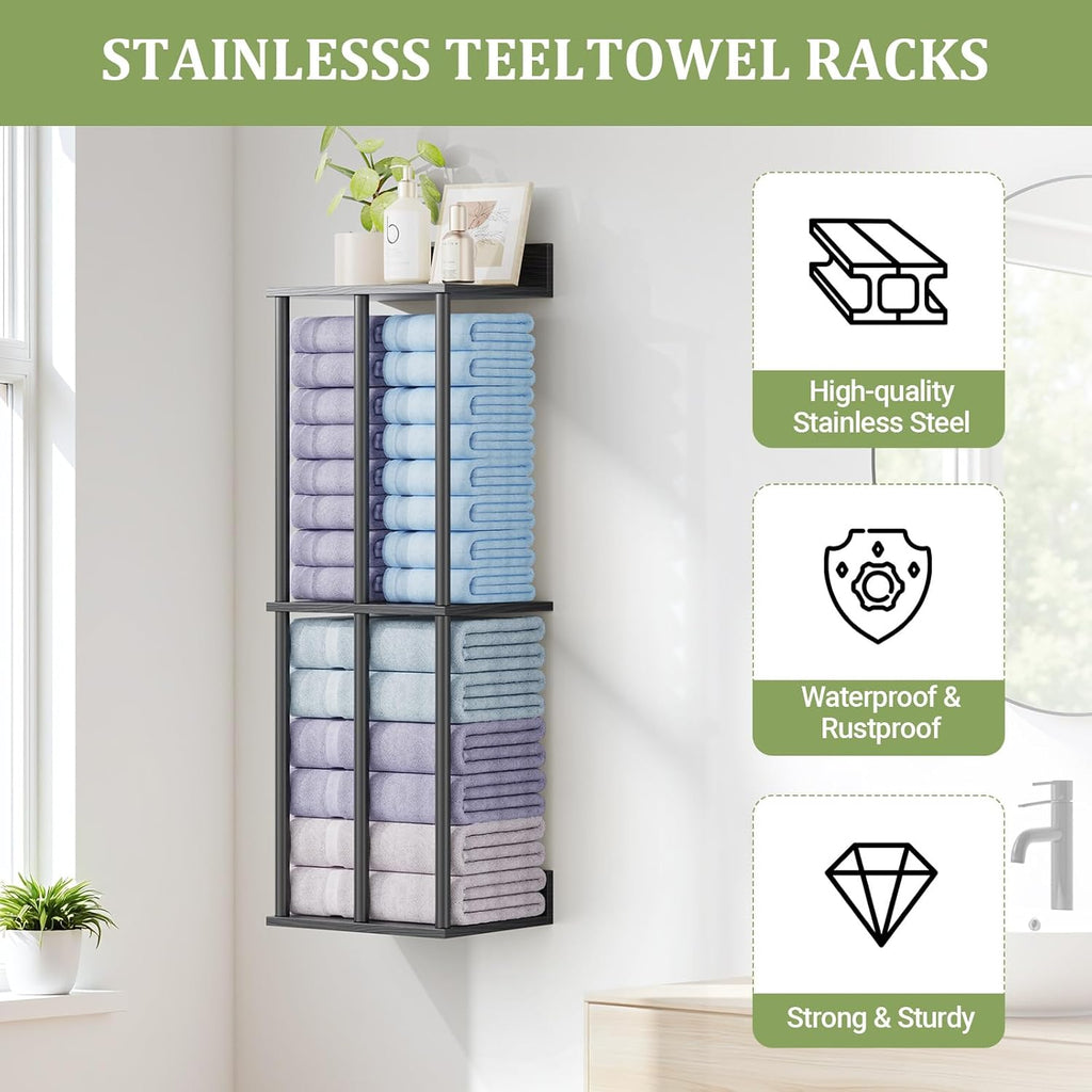 Large Capacity Three-layer Towel Racks for Bathroom Wall Mounted, Updated 3 Bar bath Towel Holder for Bathroom, Bath Towel Rack for Wall Mounted, Metal Small Bathrooms Towel Storage Rack, Balck