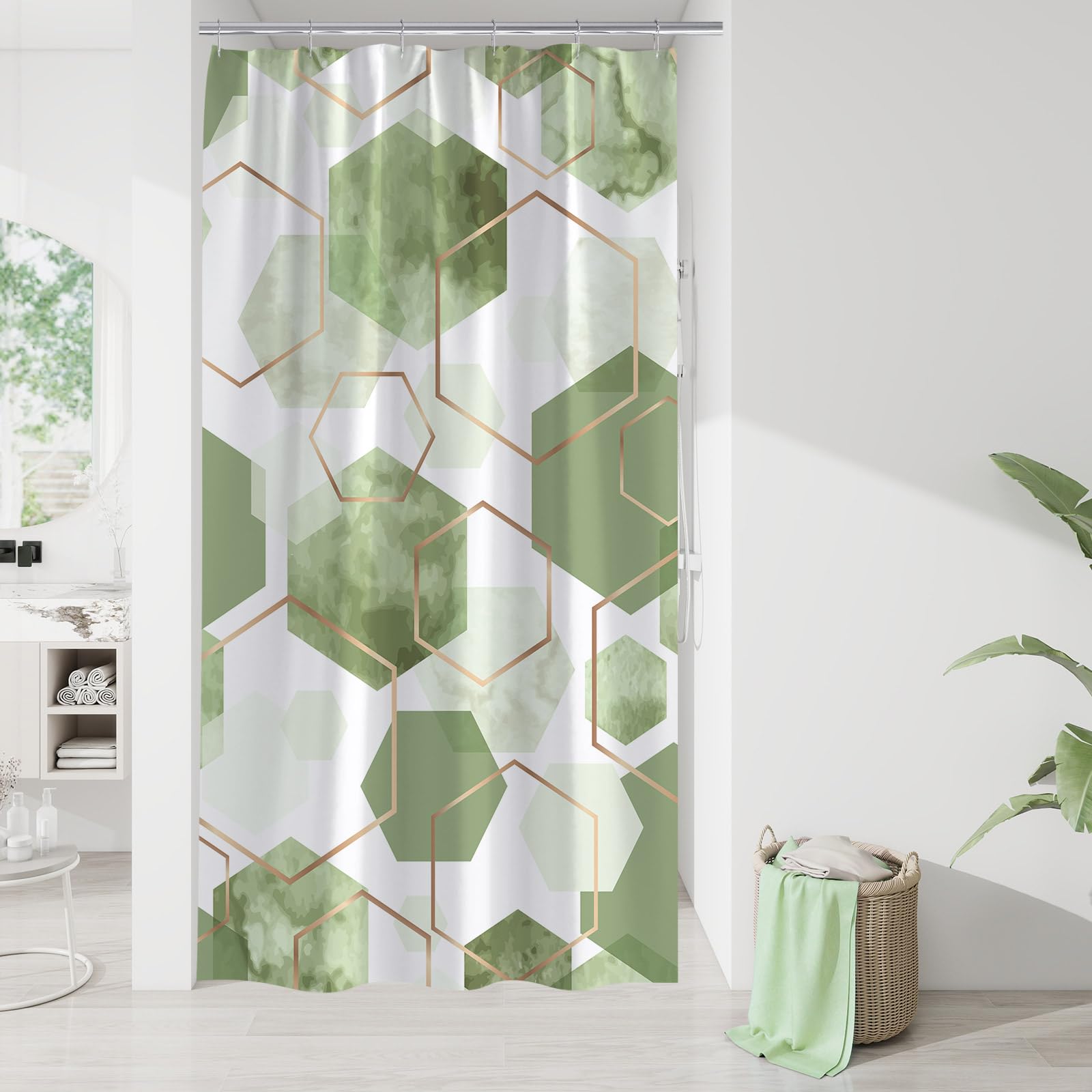 Litabel Blue Shower Curtain Set, Modern Geometric Art Decor Waterproof Bath Curtain, Abstract Fabric Shower Curtain for Bathroom, 72x72 Inch