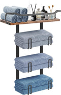 NearMoon Towel Rack with Wooden Shelf, All Metal Rustproof Towel Organizer Holder for Bathroom Storage, Wall Mounted (1 Pack, Matte Black)