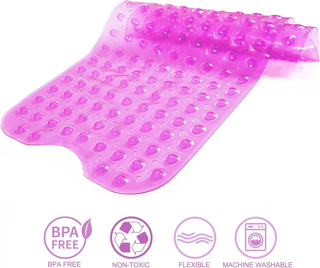 Bathtub Mats for Shower Tub Non-Slip Bath Mat 39 x 16 Inch Extra Long Shower Mat, Bath Tub Mat for Bathroom with Machine Washable, BPA Free for Kids (Clear Hot Pink)