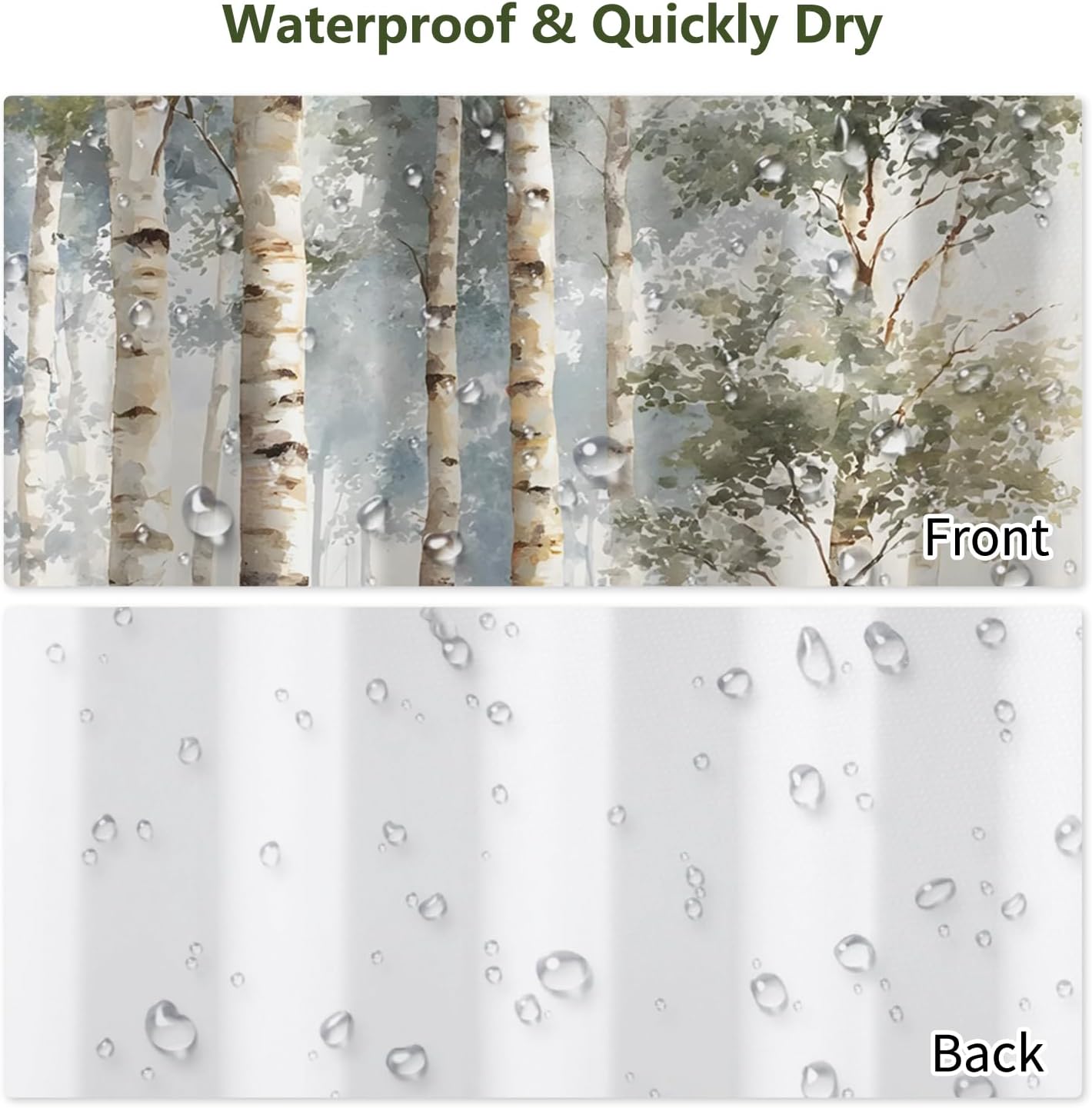 Birch Tree Shower Curtain 71x74 Inch – Woodland Forest Watercolor Landscape Print Waterproof Bathroom Curtain with Rust-Proof Hooks for Farmhouse Rustic Scandinavian Bath Decor