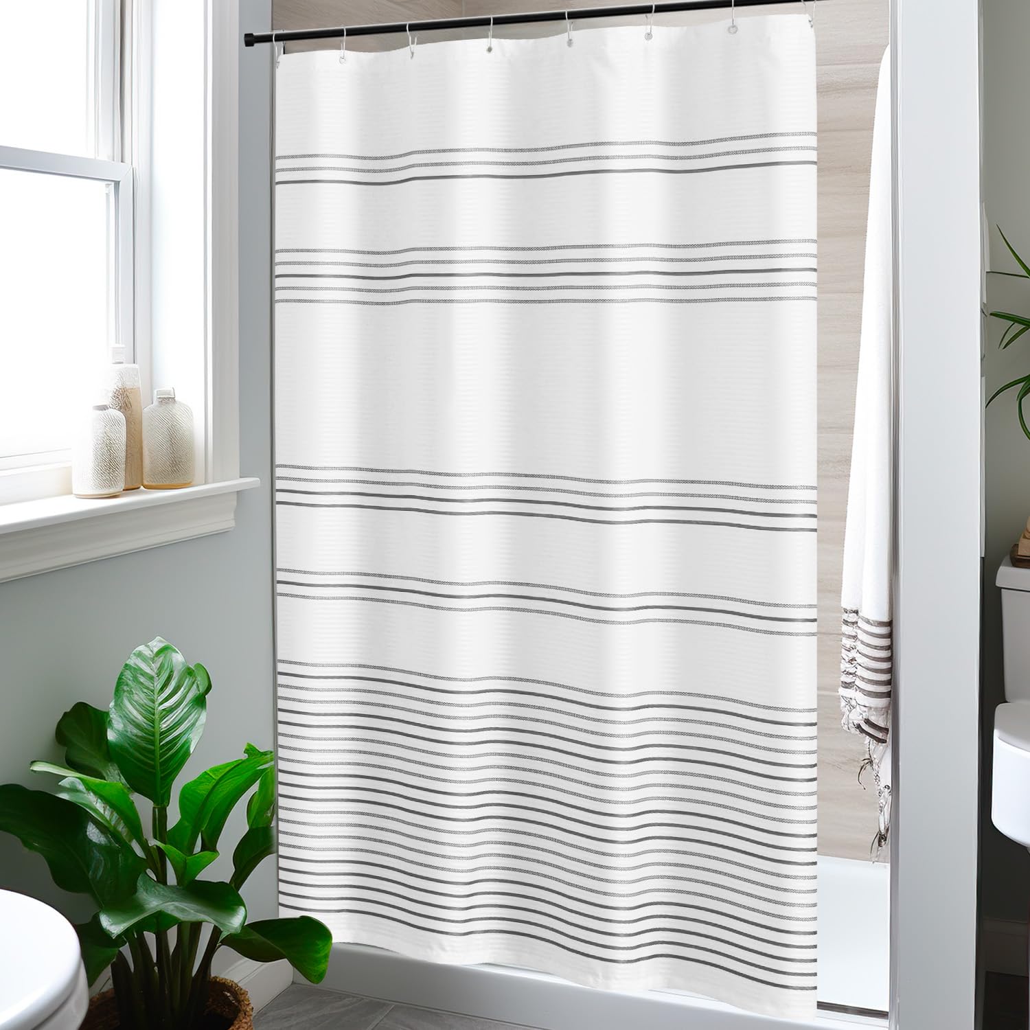 jinchan Black and White Shower Curtain for Bathroom Modern Farmhouse Striped Waterproof Fabric Shower Curtain Set with 12 Hooks Machine Washable 70x72 Inches