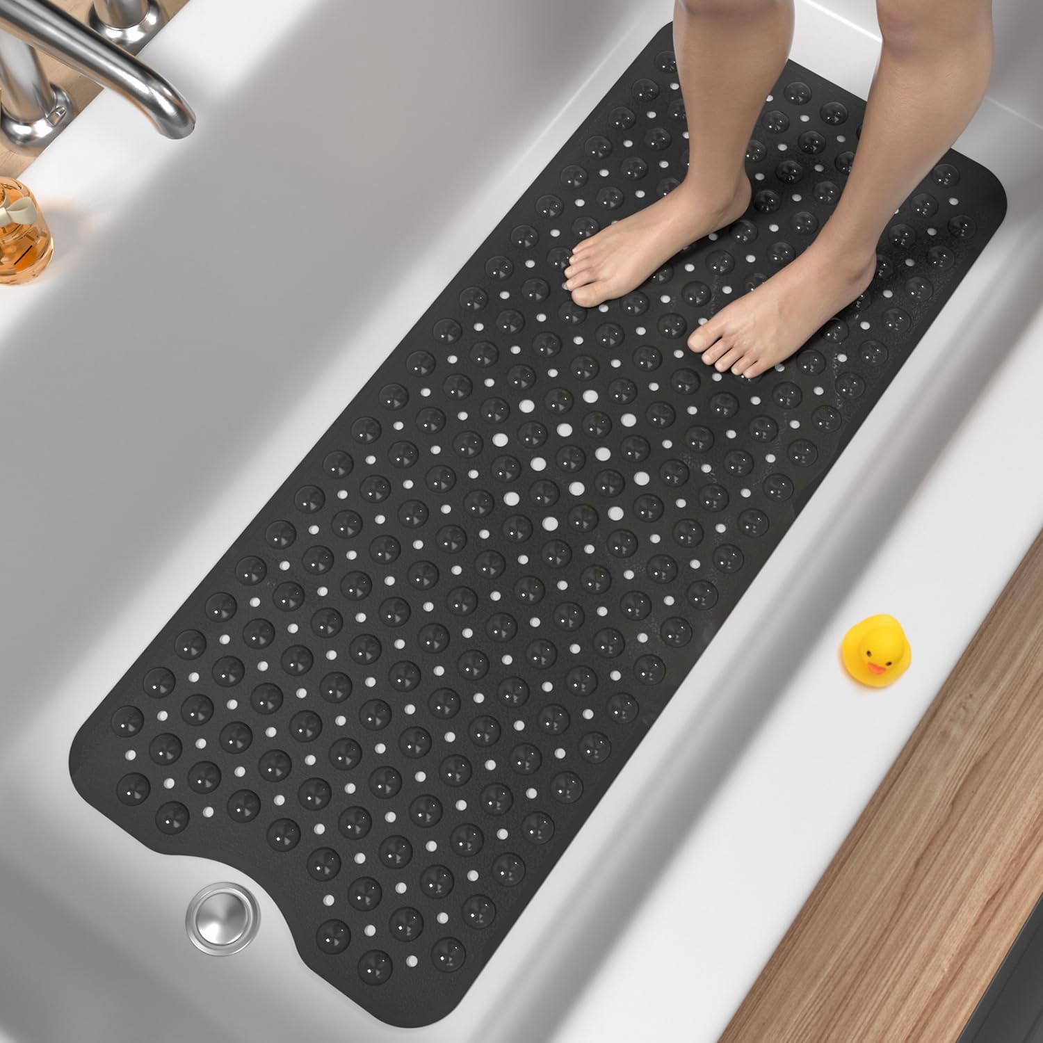 HITSLAM Bath Mat for Tub, Non Slip Bathtub Mat, 40 x 16 Inch Extra Long Bath Tub Mat, Machine Washable Bathroom Shower Mat with Suction Cups and Drain Holes, Soft on Feet, Clear