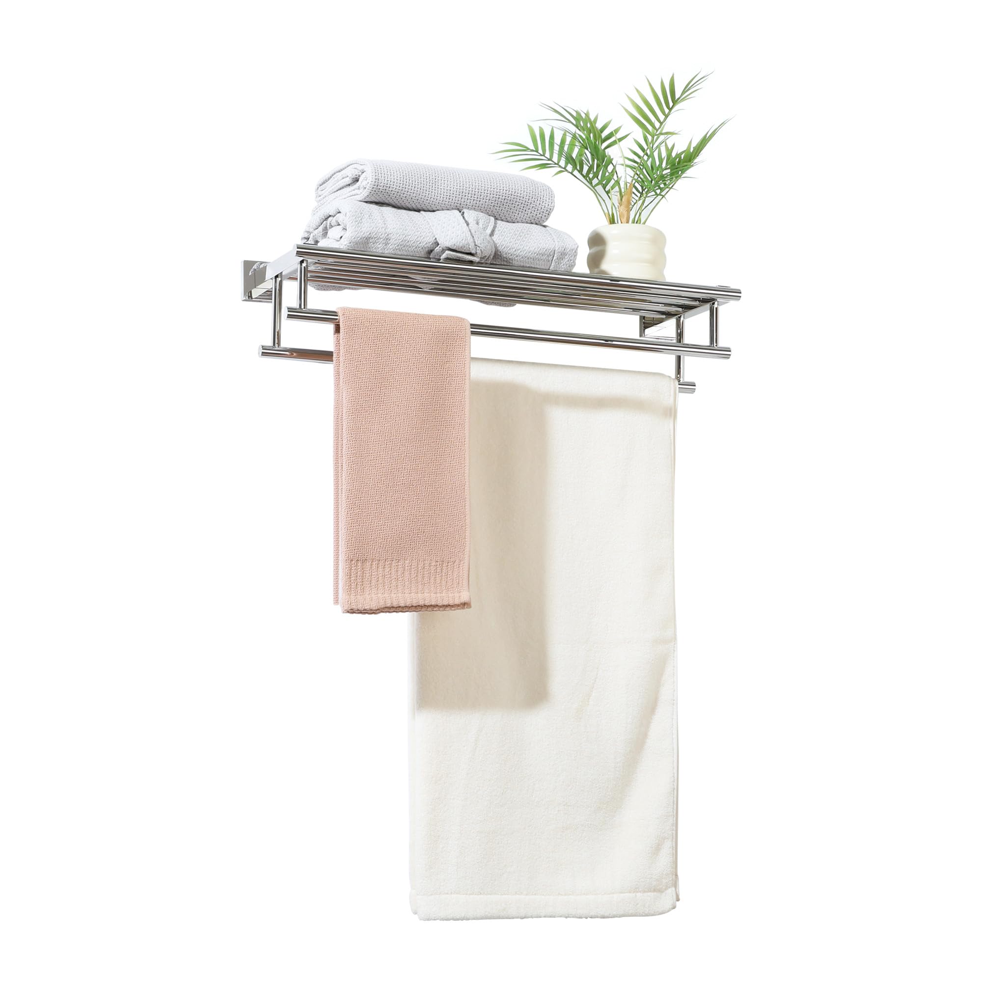 Alise Double Towel Rack for Bathroom Wall Mounted,24 Inch Bathroom Tower Holder Black Towel Rack with Double Towel Bars,SUS304 Stainless Steel Towel Bar Towel Rack with Shelf,Matte Black