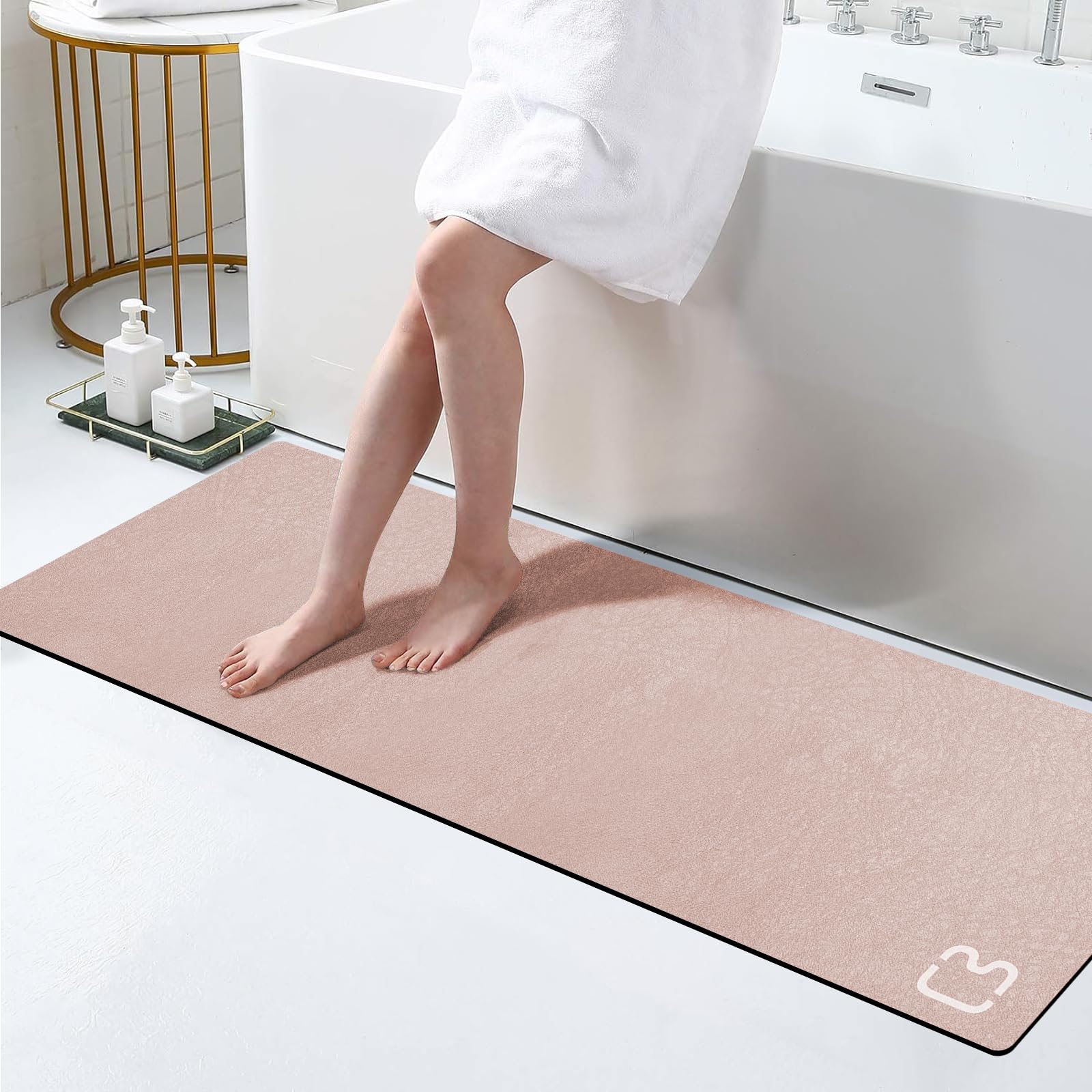 Bathroom Runner Mat Rugs Long Diatomite Stone Bath Mat Large Super Absorbent Diatomaceous Earth Bath Mat Non Slip Rubber Backed Fast Dry Shower Mat Thin Bathroom Rugs Floor Mat,15.7"x47.2",Grey