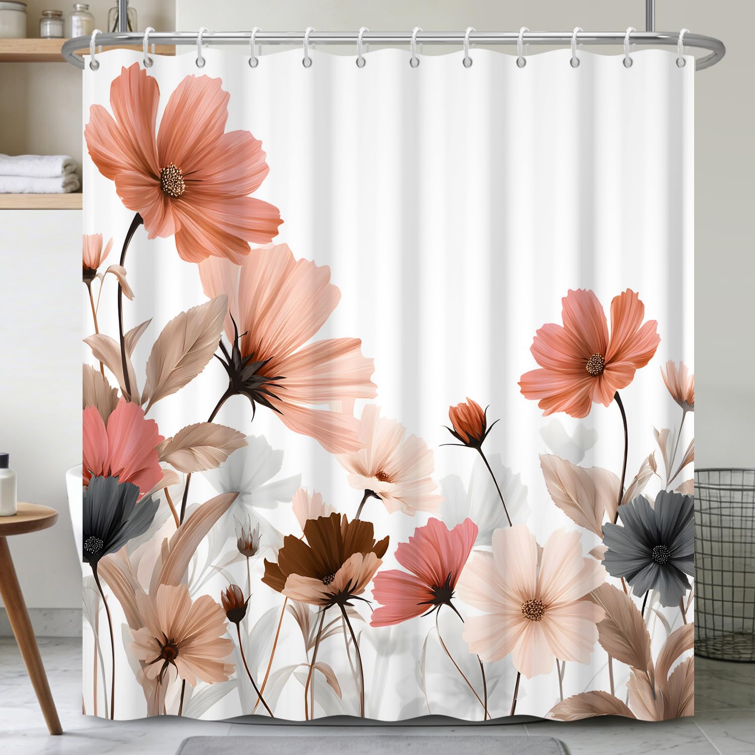 Birch Tree Shower Curtain 71x74 Inch – Woodland Forest Watercolor Landscape Print Waterproof Bathroom Curtain with Rust-Proof Hooks for Farmhouse Rustic Scandinavian Bath Decor