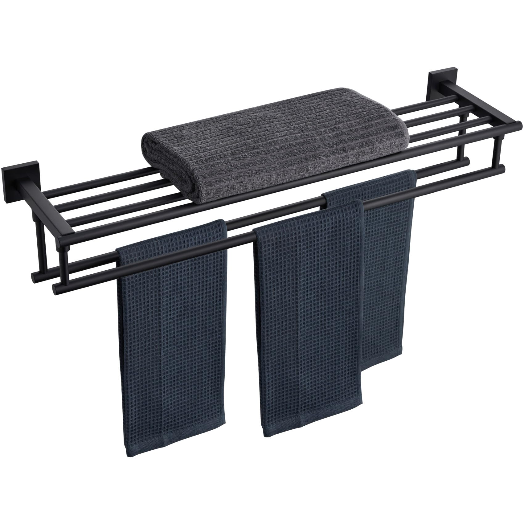 KOKOSIRI 20 Inch Towel Rail Towel Shelf with Double Towel Bars Bathroom Towel Rack Towel Holder Wall Mounted SUS 304 Stainless Steel, Brushed Nickel, B6005BR-L20