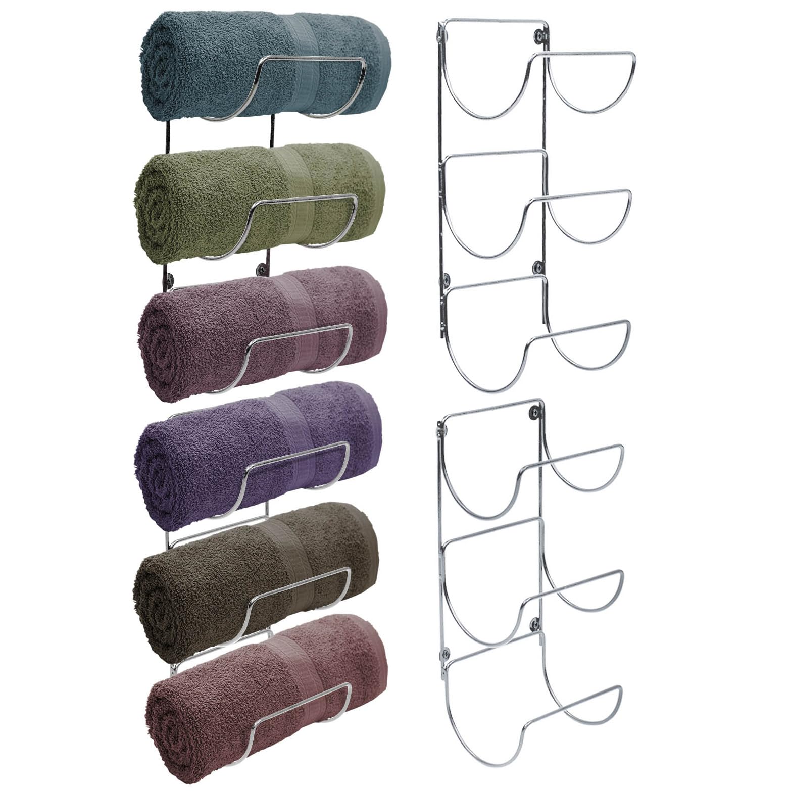 Sorbus Towel Holder for Bathroom Wall - 6 Level Wall Mounted Towel Rack Shelves for Rolled Bath Towels, Washcloths, Linen - Silver Hanging Towel Racks for Bathroom, Spa, Salon, Towel Storage Organizer