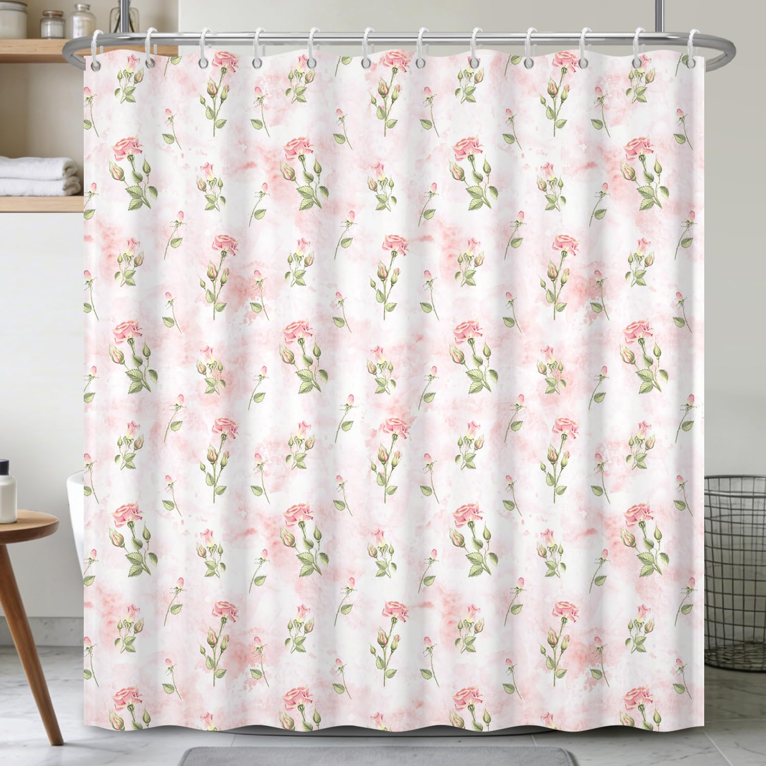 Birch Tree Shower Curtain 71x74 Inch – Woodland Forest Watercolor Landscape Print Waterproof Bathroom Curtain with Rust-Proof Hooks for Farmhouse Rustic Scandinavian Bath Decor