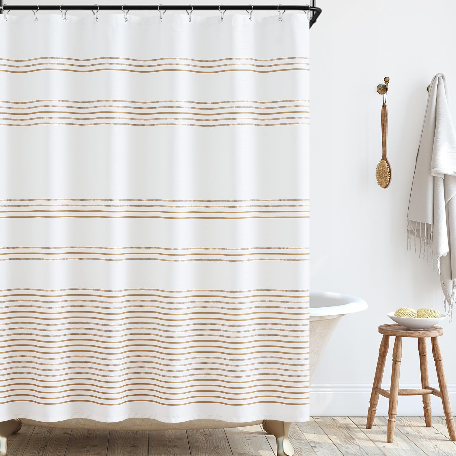 jinchan Black and White Shower Curtain for Bathroom Modern Farmhouse Striped Waterproof Fabric Shower Curtain Set with 12 Hooks Machine Washable 70x72 Inches
