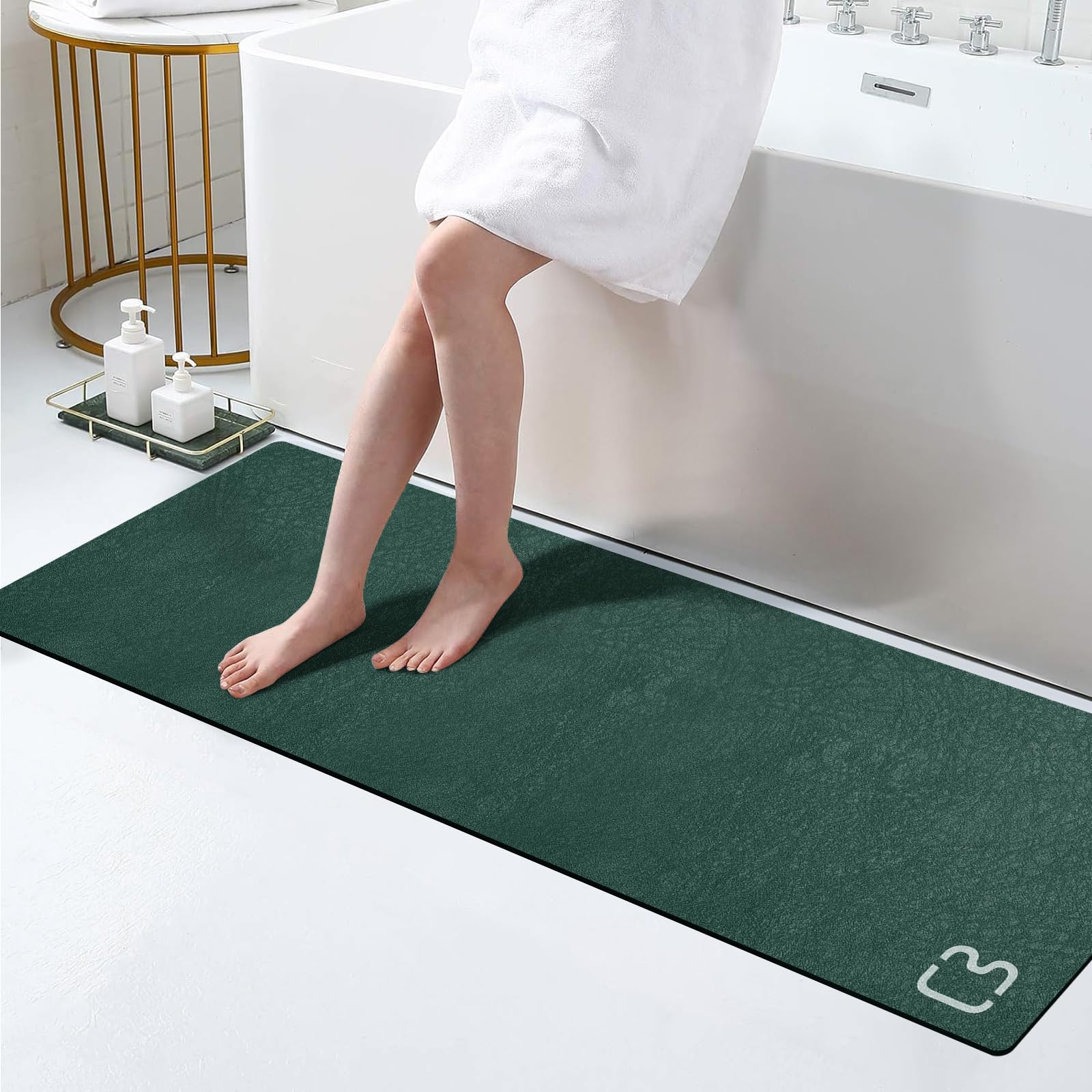 Bathroom Runner Mat Rugs Long Diatomite Stone Bath Mat Large Super Absorbent Diatomaceous Earth Bath Mat Non Slip Rubber Backed Fast Dry Shower Mat Thin Bathroom Rugs Floor Mat,15.7"x47.2",Grey
