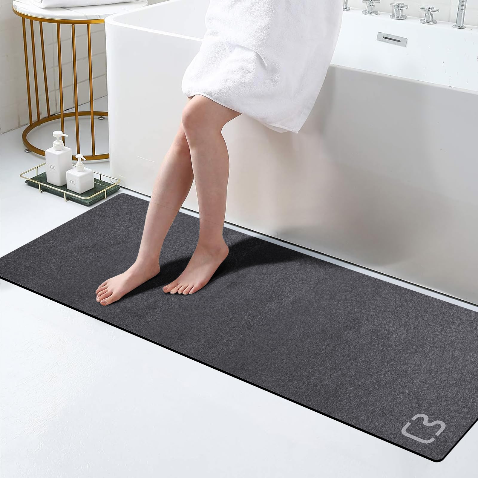 Bathroom Runner Mat Rugs Long Diatomite Stone Bath Mat Large Super Absorbent Diatomaceous Earth Bath Mat Non Slip Rubber Backed Fast Dry Shower Mat Thin Bathroom Rugs Floor Mat,15.7"x47.2",Grey