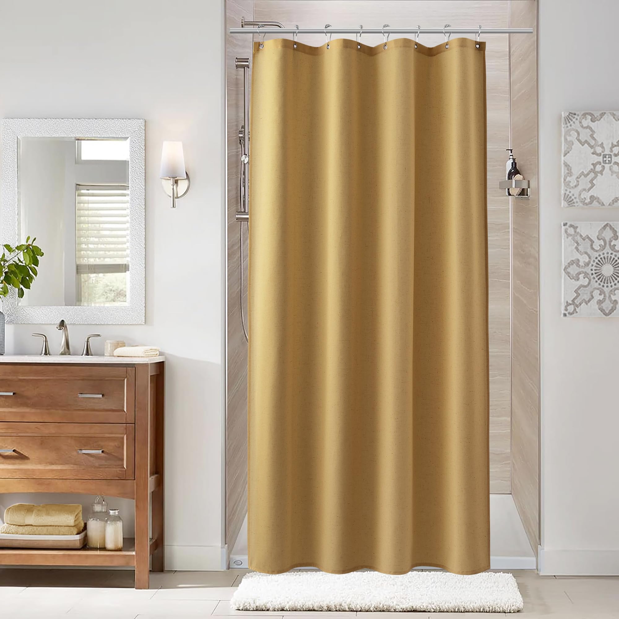 Naturoom Natural Linen Shower Curtain, Country Boho Farmhouse Bath Decor Beige Shower Curtains for Bathroom Neutral Cloth Weighted Textured Fabric Bath Curtain Liner with Hooks, Cream, 72 Inch