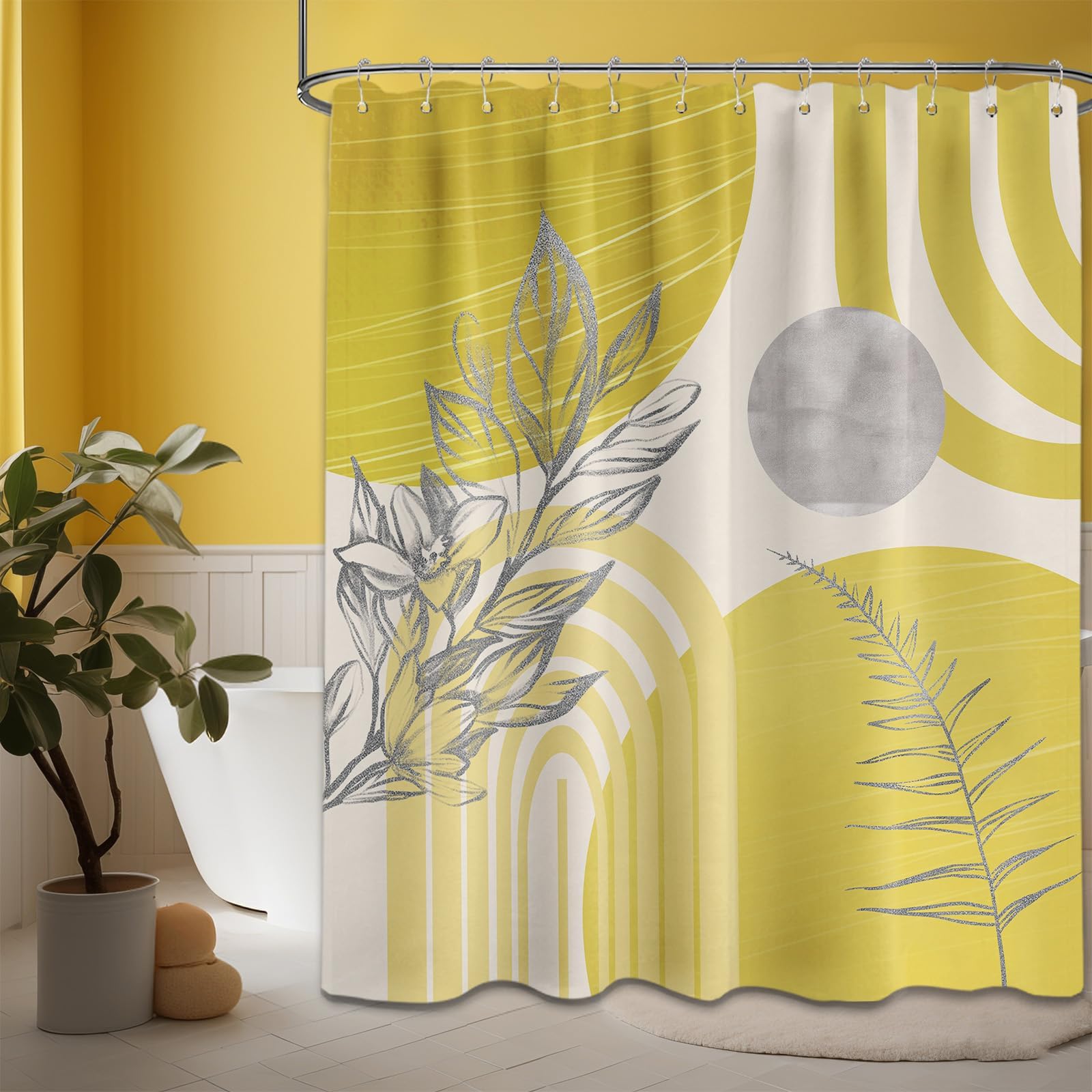 Mid Century Modern Black and Brown Shower Curtain Boho Beige and Dark Tan Gold Shower Curtains for Mens Bathroom Decor Sets, Waterproof Cloth Fabric with Hooks, 70x72in