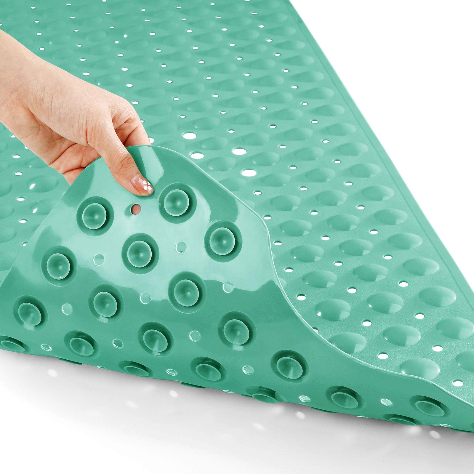Yimobra Non Slip Bathtub Mat 40"x16", Super Strong Suction Cups, Extra Long Shower Mat with Drain Holes, Machine Washable Fast Draining Bathroom Floor Mat, Clear Grey