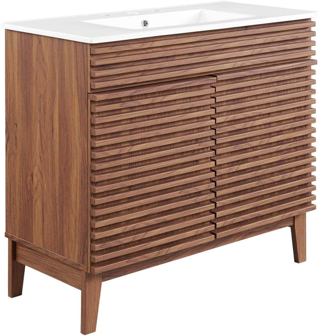 Modway Render 36" Bathroom Vanity in Walnut White