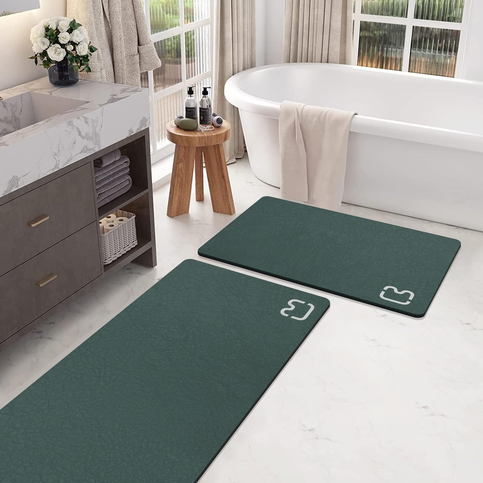 Bathroom Runner Mat Rugs Long Diatomite Stone Bath Mat Large Super Absorbent Diatomaceous Earth Bath Mat Non Slip Rubber Backed Fast Dry Shower Mat Thin Bathroom Rugs Floor Mat,15.7"x47.2",Grey