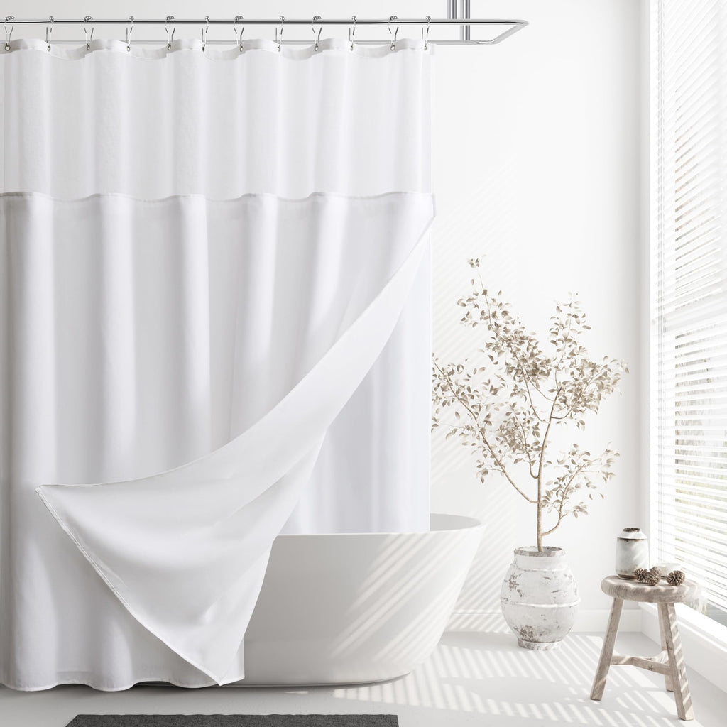 Naturoom Natural Linen Shower Curtain, Country Boho Farmhouse Bath Decor Beige Shower Curtains for Bathroom Neutral Cloth Weighted Textured Fabric Bath Curtain Liner with Hooks, Cream, 72 Inch