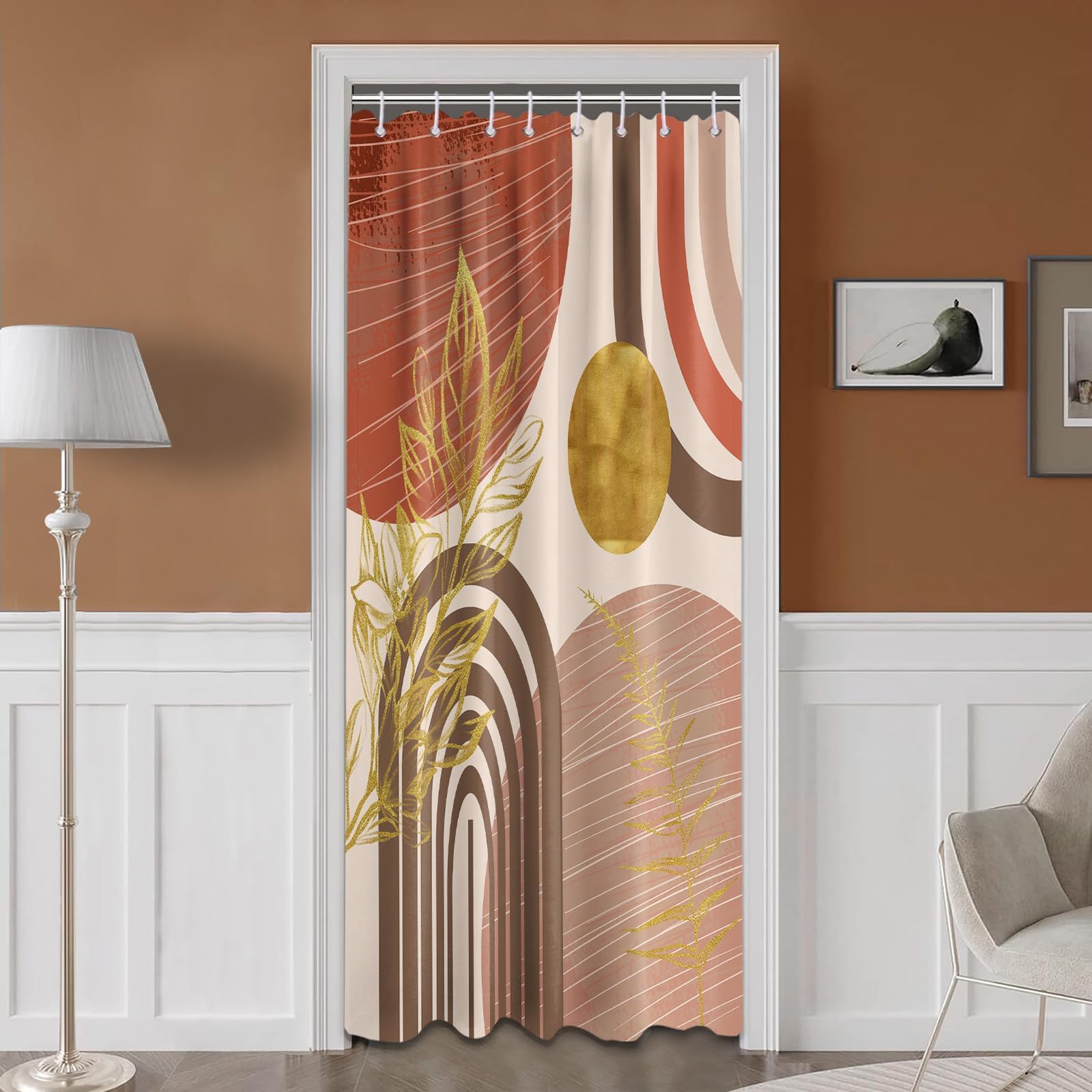 Mid Century Modern Black and Brown Shower Curtain Boho Beige and Dark Tan Gold Shower Curtains for Mens Bathroom Decor Sets, Waterproof Cloth Fabric with Hooks, 70x72in