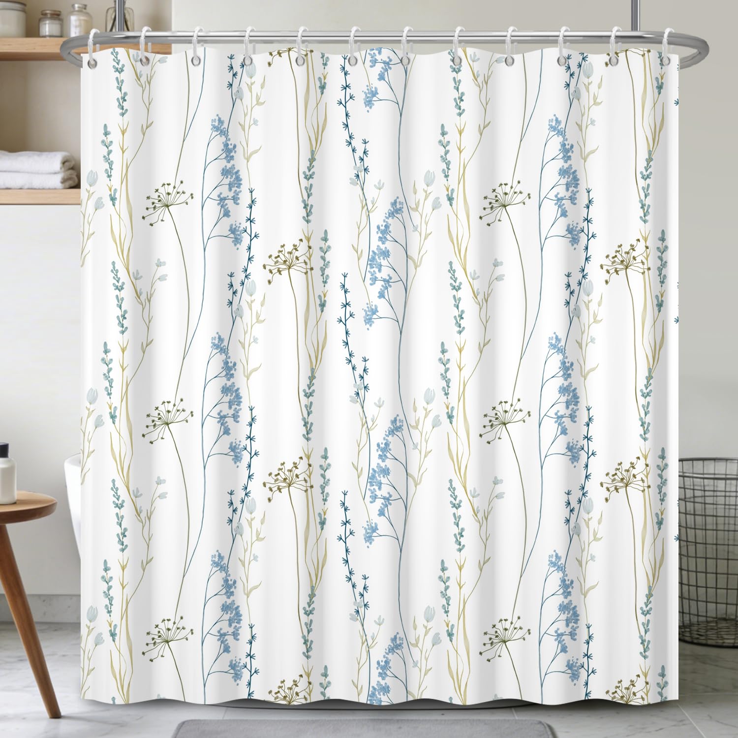 Birch Tree Shower Curtain 71x74 Inch – Woodland Forest Watercolor Landscape Print Waterproof Bathroom Curtain with Rust-Proof Hooks for Farmhouse Rustic Scandinavian Bath Decor
