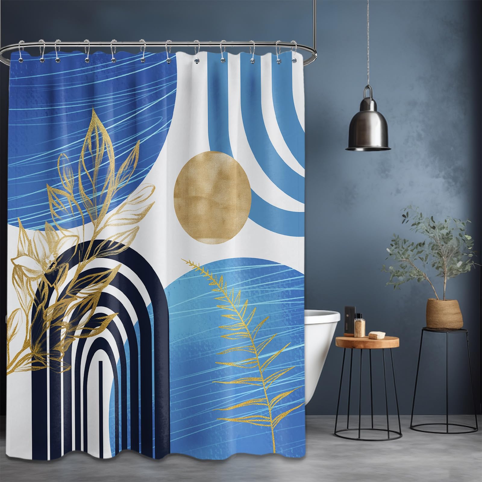 Mid Century Modern Black and Brown Shower Curtain Boho Beige and Dark Tan Gold Shower Curtains for Mens Bathroom Decor Sets, Waterproof Cloth Fabric with Hooks, 70x72in