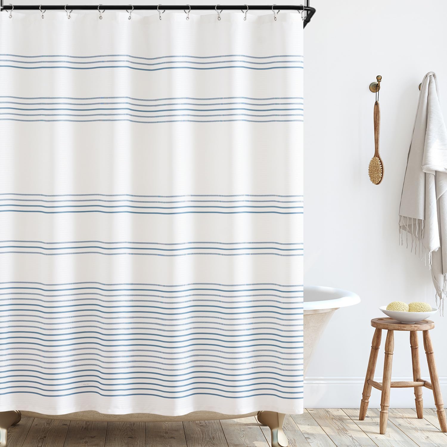 jinchan Black and White Shower Curtain for Bathroom Modern Farmhouse Striped Waterproof Fabric Shower Curtain Set with 12 Hooks Machine Washable 70x72 Inches