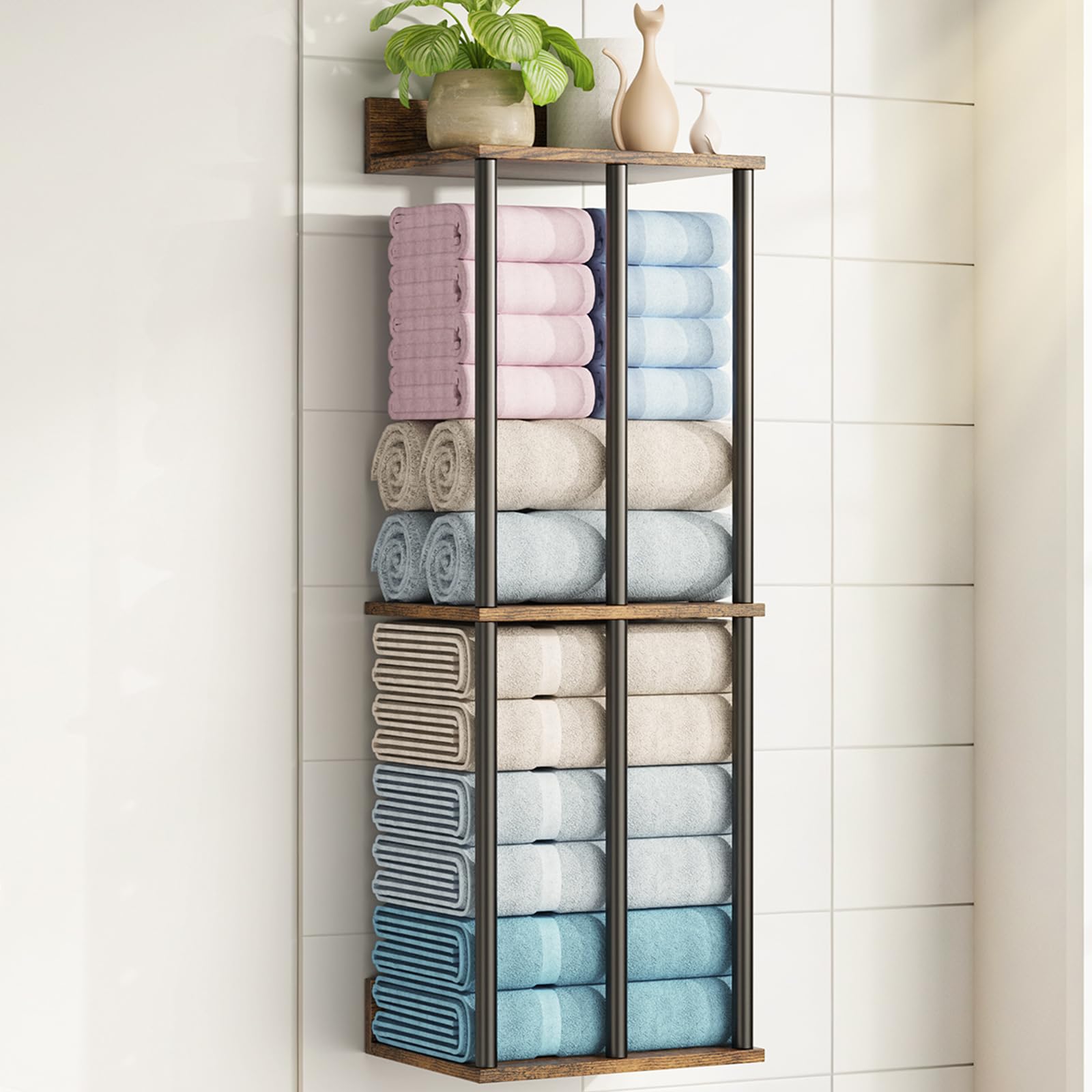 Large Capacity Three-layer Towel Racks for Bathroom Wall Mounted, Updated 3 Bar bath Towel Holder for Bathroom, Bath Towel Rack for Wall Mounted, Metal Small Bathrooms Towel Storage Rack, Balck