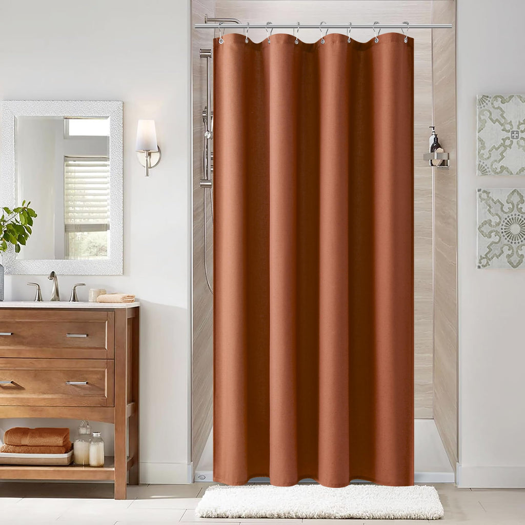 Naturoom Natural Linen Shower Curtain, Country Boho Farmhouse Bath Decor Beige Shower Curtains for Bathroom Neutral Cloth Weighted Textured Fabric Bath Curtain Liner with Hooks, Cream, 72 Inch