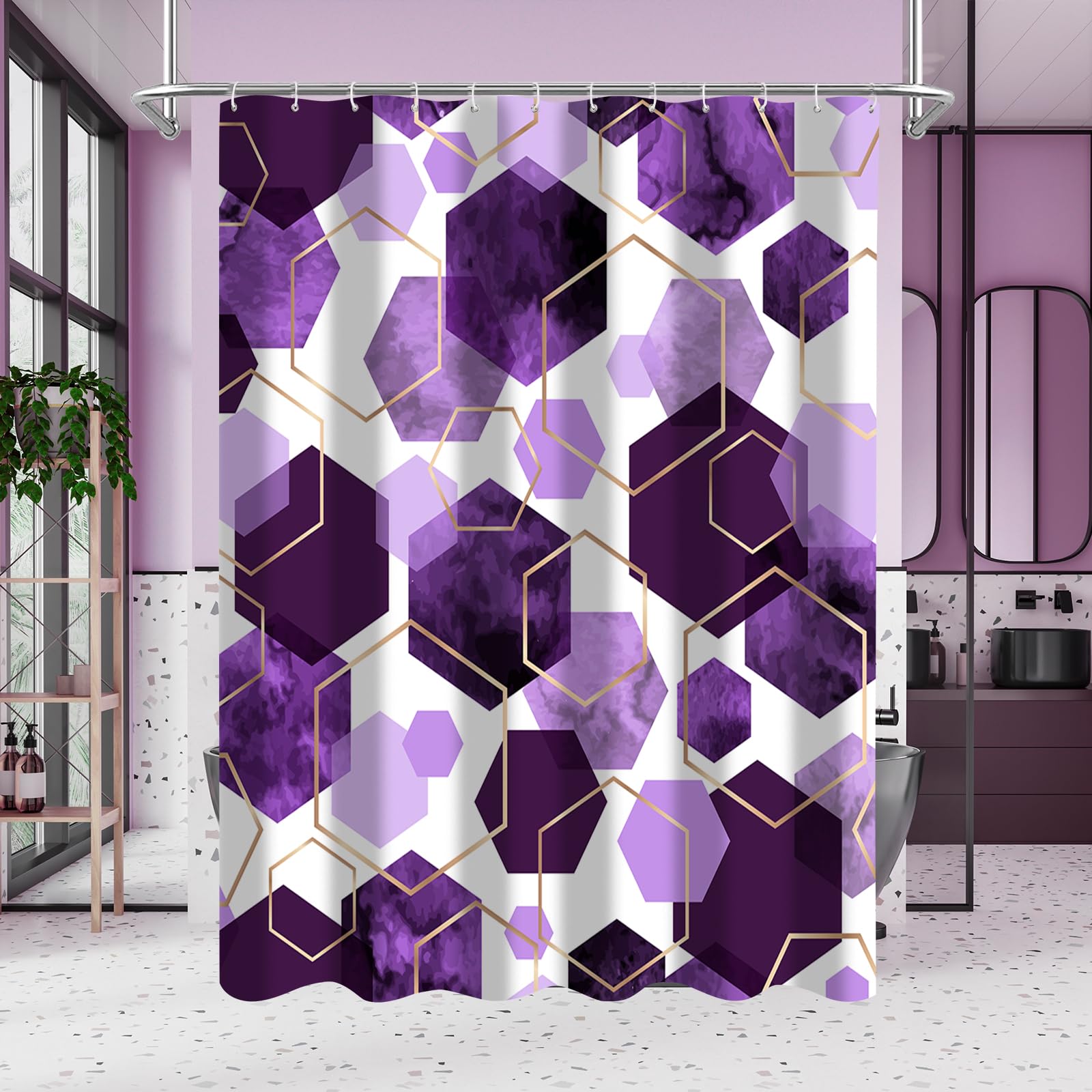 Litabel Blue Shower Curtain Set, Modern Geometric Art Decor Waterproof Bath Curtain, Abstract Fabric Shower Curtain for Bathroom, 72x72 Inch