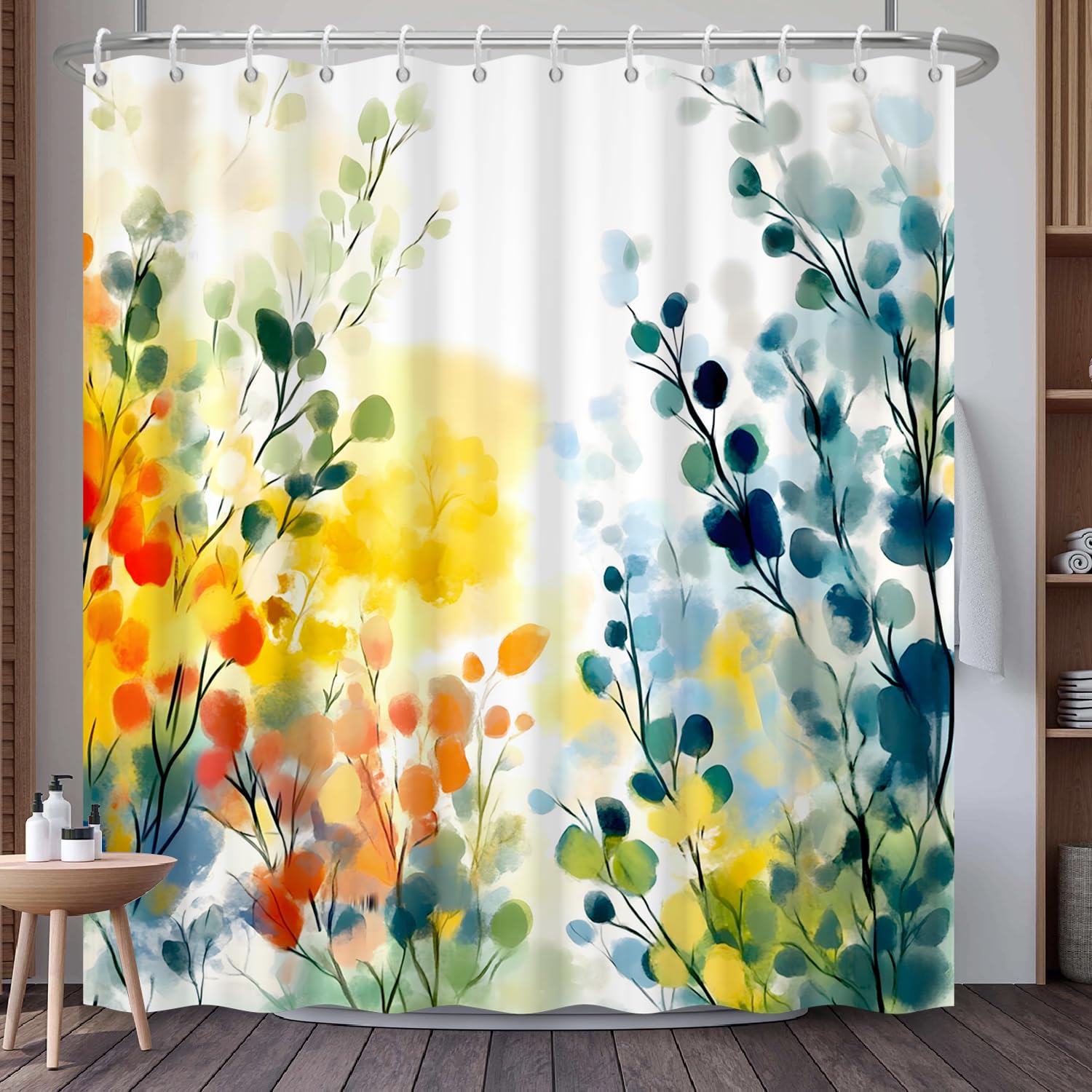 Mountain Landscape Shower Curtain with Hooks, Zen Inspired Design with Birds & Scenic Path, Waterproof Fabric Bath Curtain for Nature Lovers Bathroom Decor, 71x74 Inch