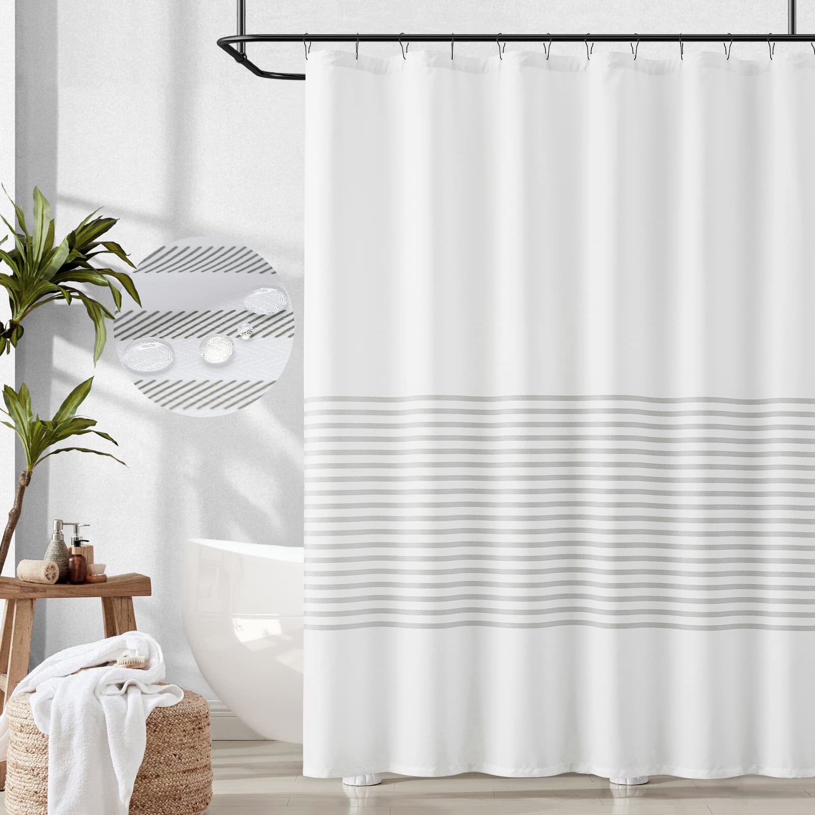 jinchan Black and White Shower Curtain for Bathroom Modern Farmhouse Striped Waterproof Fabric Shower Curtain Set with 12 Hooks Machine Washable 70x72 Inches