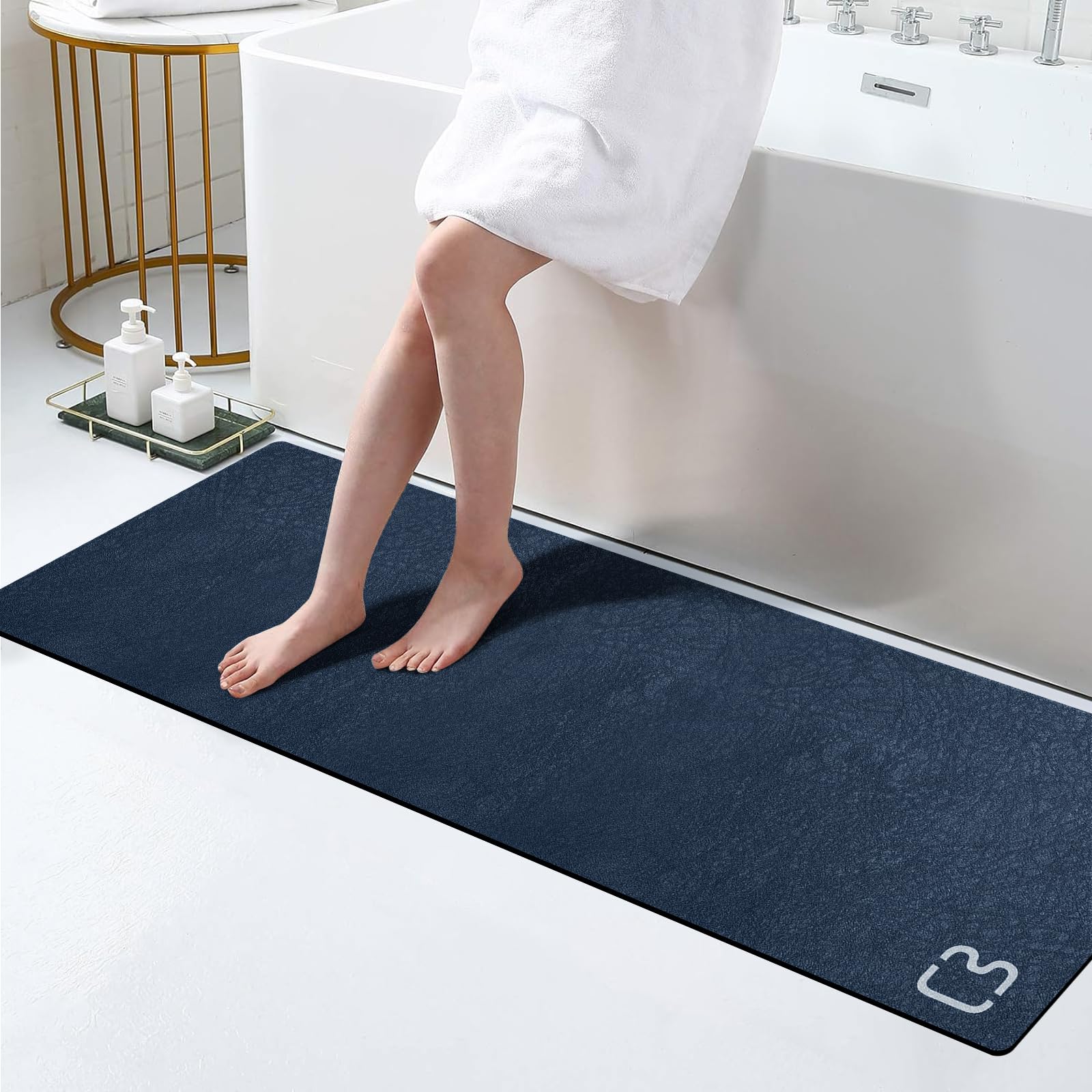 Bathroom Runner Mat Rugs Long Diatomite Stone Bath Mat Large Super Absorbent Diatomaceous Earth Bath Mat Non Slip Rubber Backed Fast Dry Shower Mat Thin Bathroom Rugs Floor Mat,15.7"x47.2",Grey